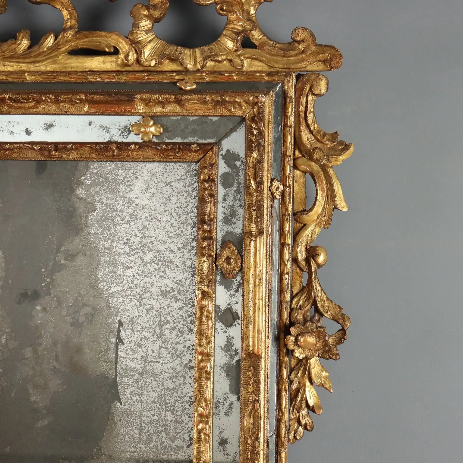Antique Mirror Gilded Linden Baroque Carvings XVIII Century