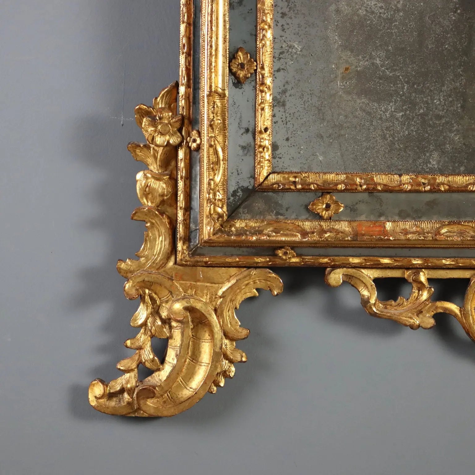 Antique Mirror Gilded Linden Baroque Carvings XVIII Century
