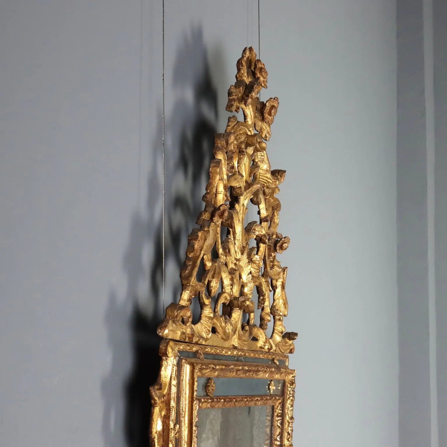 Antique Mirror Gilded Linden Baroque Carvings XVIII Century