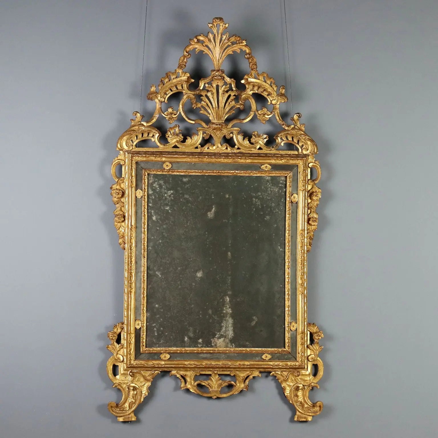 Antique Mirror Gilded Wood Rococo Motifs Italy XVIII Century