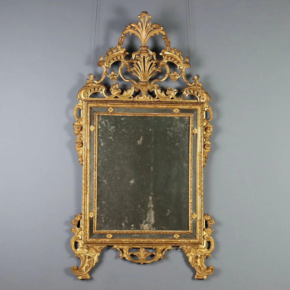 Antique Mirror Gilded Wood Rococo Motifs Italy XVIII Century