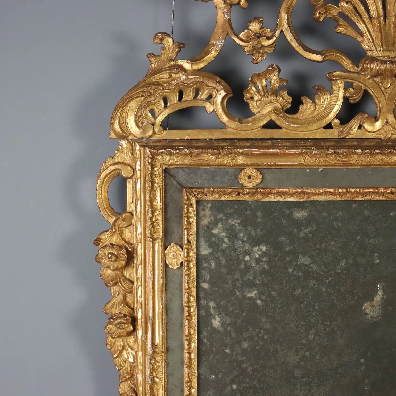 Antique Mirror Gilded Wood Rococo Motifs Italy XVIII Century