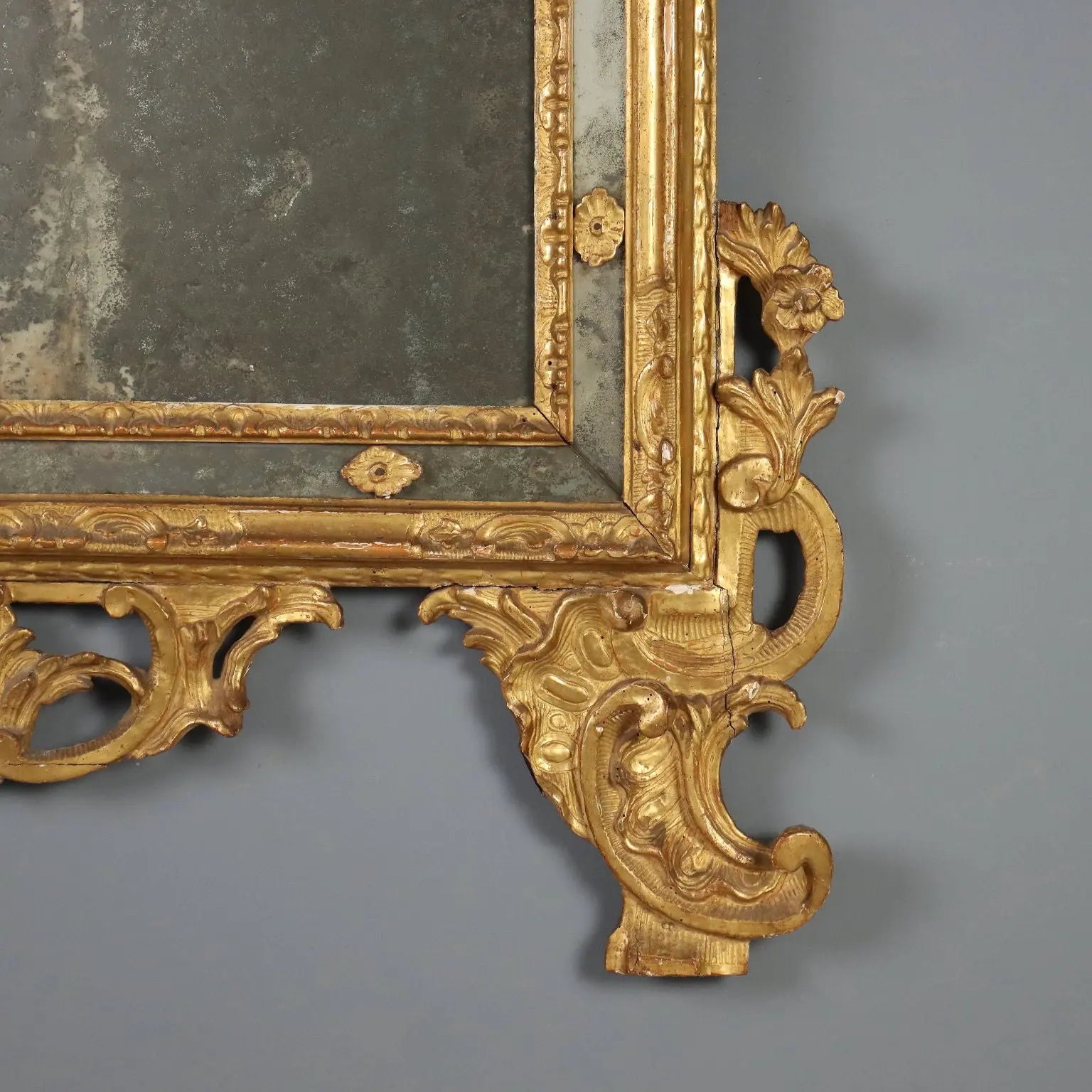 Antique Mirror Gilded Wood Rococo Motifs Italy XVIII Century