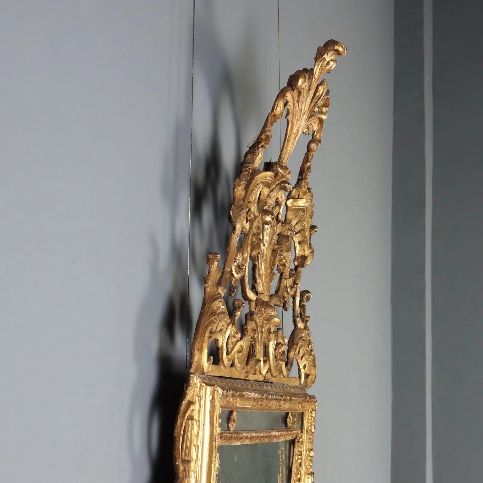Antique Mirror Gilded Wood Rococo Motifs Italy XVIII Century