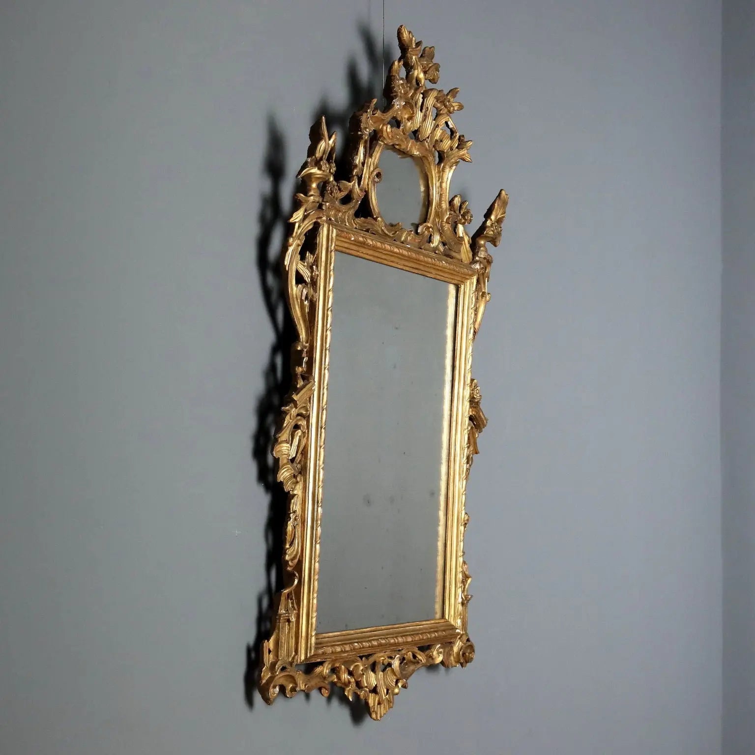 Antique Mirror Gilded Carved Wood Italy XIX Century