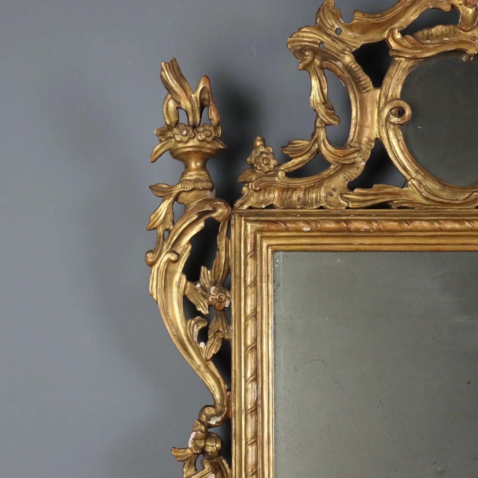 Antique Mirror Gilded Carved Wood Italy XIX Century