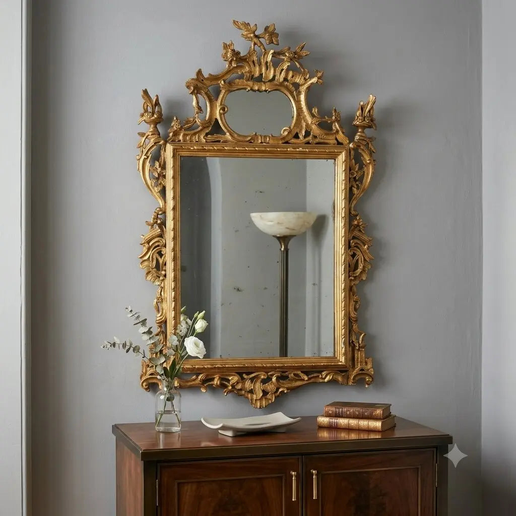 Antique Mirror Gilded Carved Wood Italy XIX Century