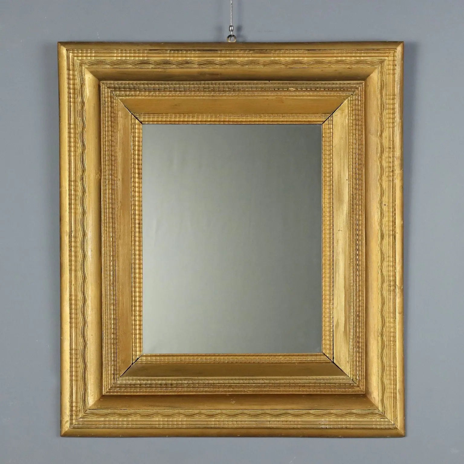 Antique Mirror Gilded Wood Guilloché Frame Italy XIX Century