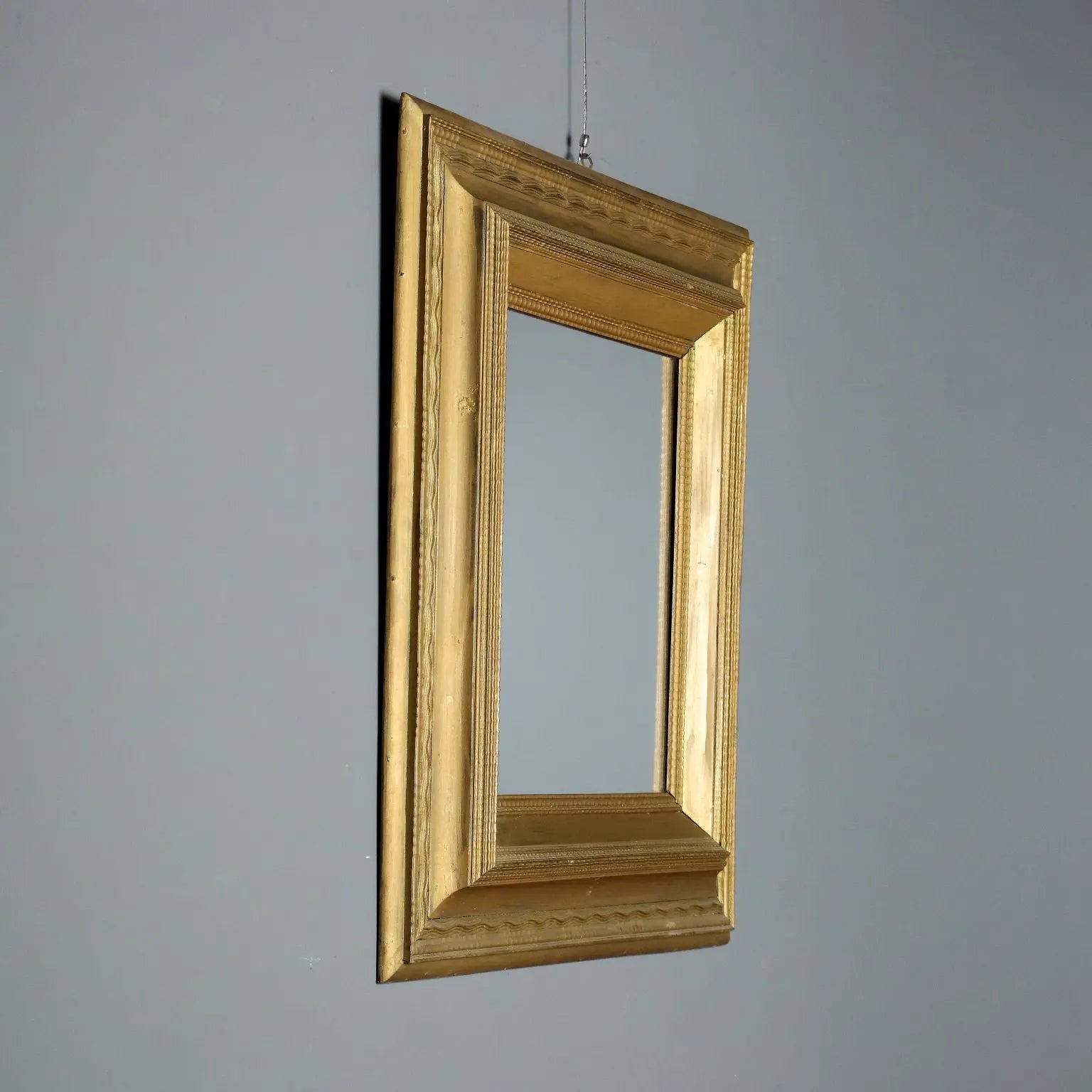 Antique Mirror Gilded Wood Guilloché Frame Italy XIX Century