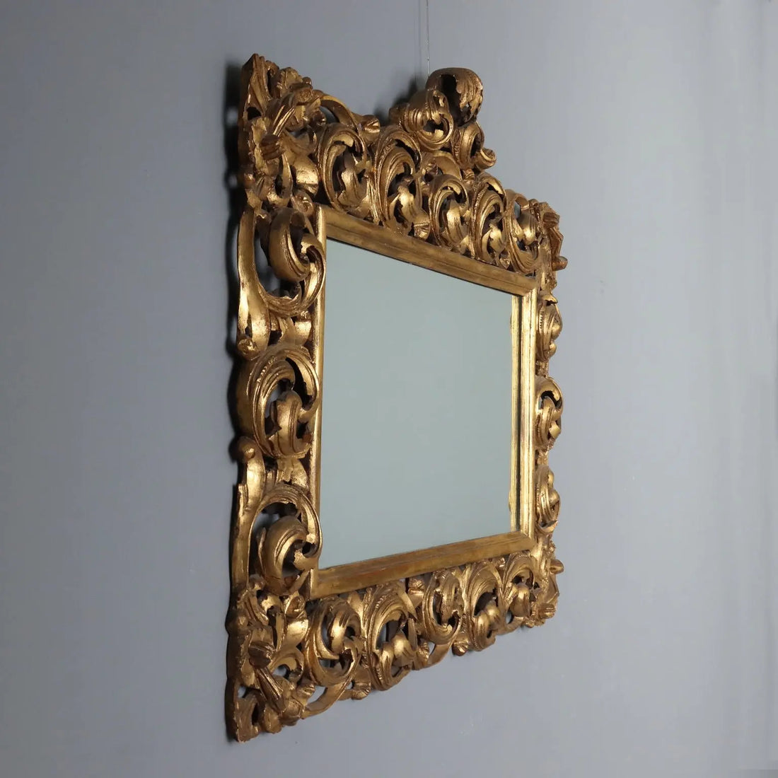 Antique Baroque Mirror Gilded Carved Wood Italy XX Century