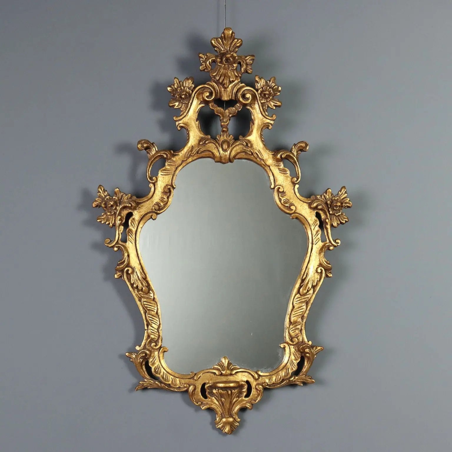 Antique Mirror Baroque Style Gilded Wood Italy XX Century