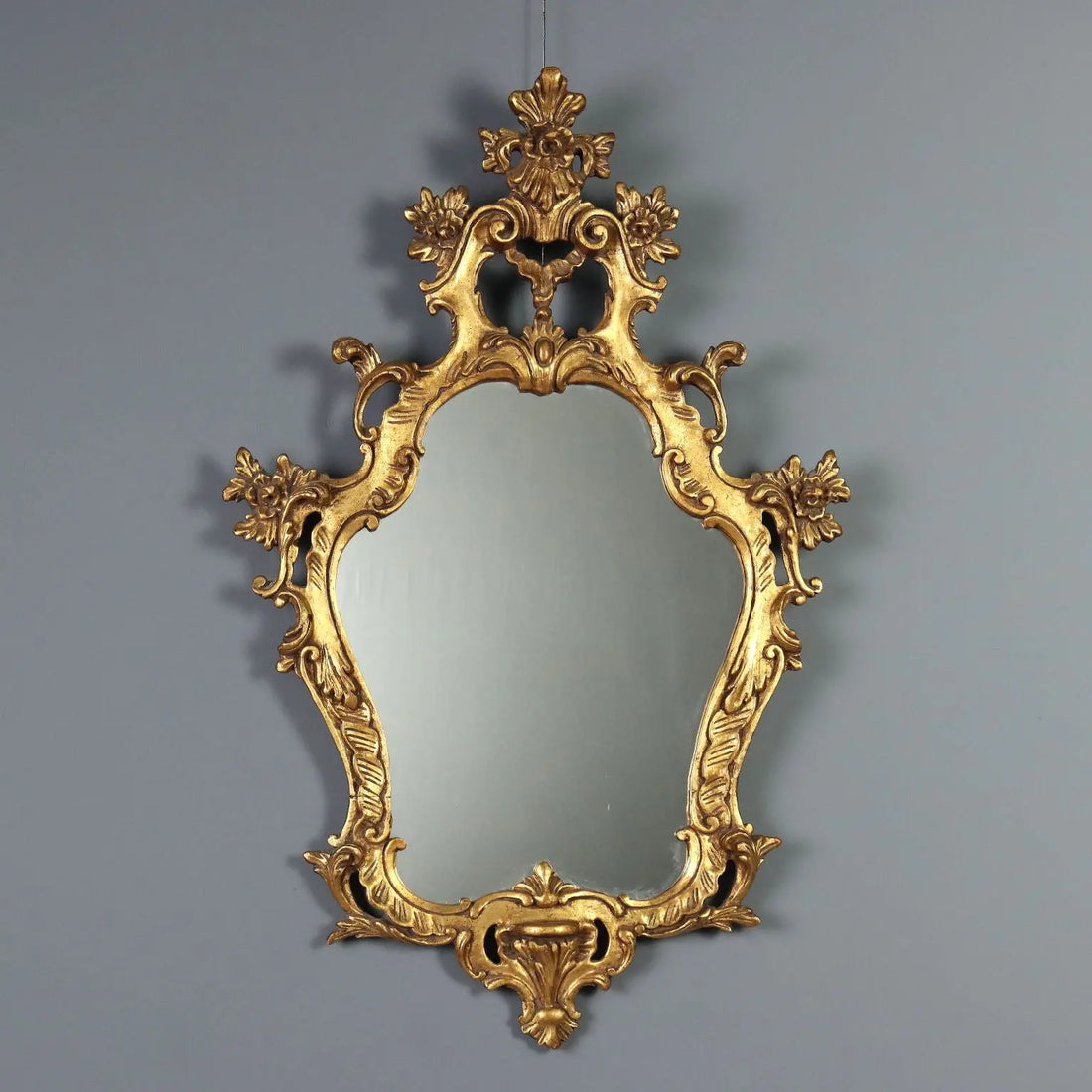 Antique Mirror Baroque Style Gilded Wood Italy XX Century
