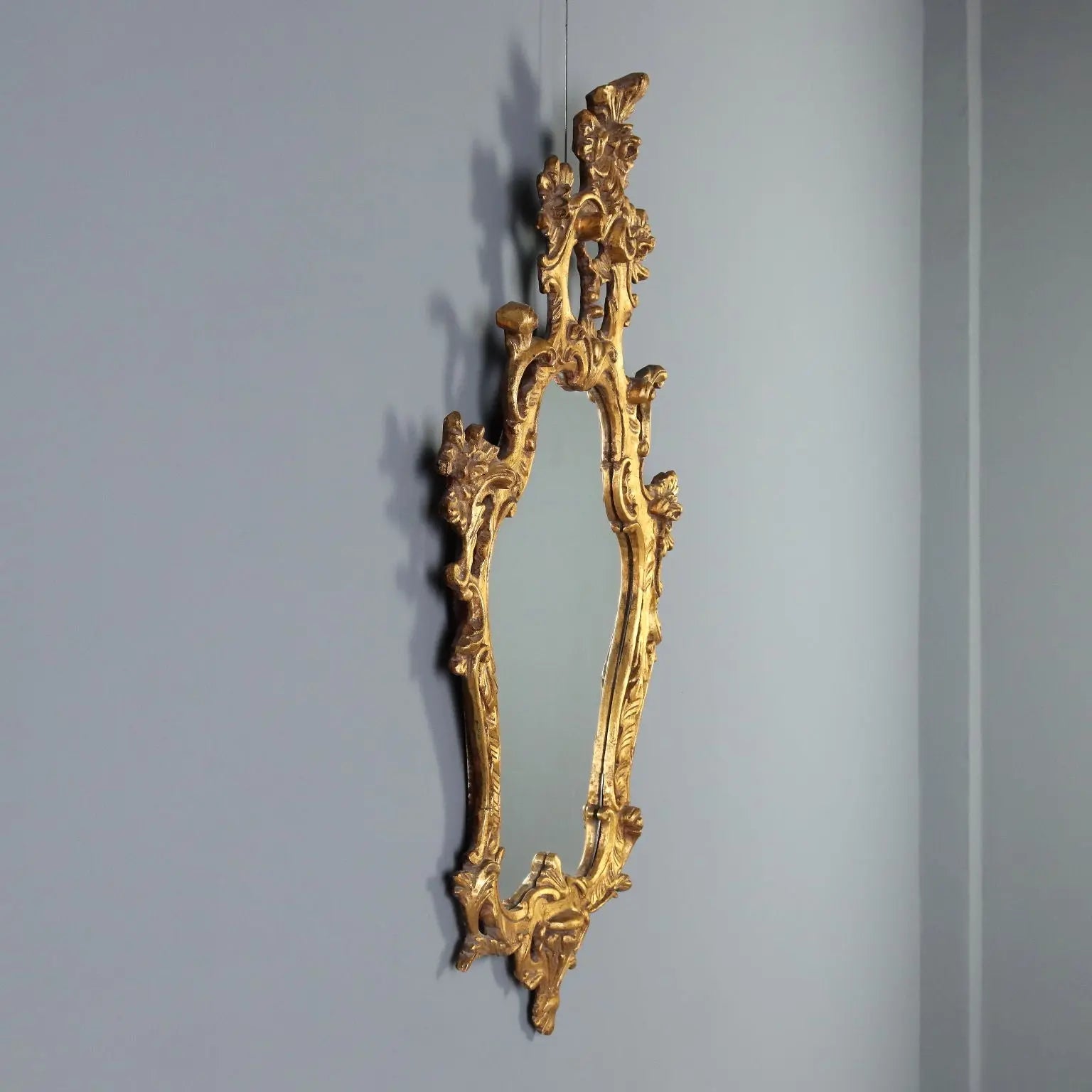 Antique Mirror Baroque Style Gilded Wood Italy XX Century