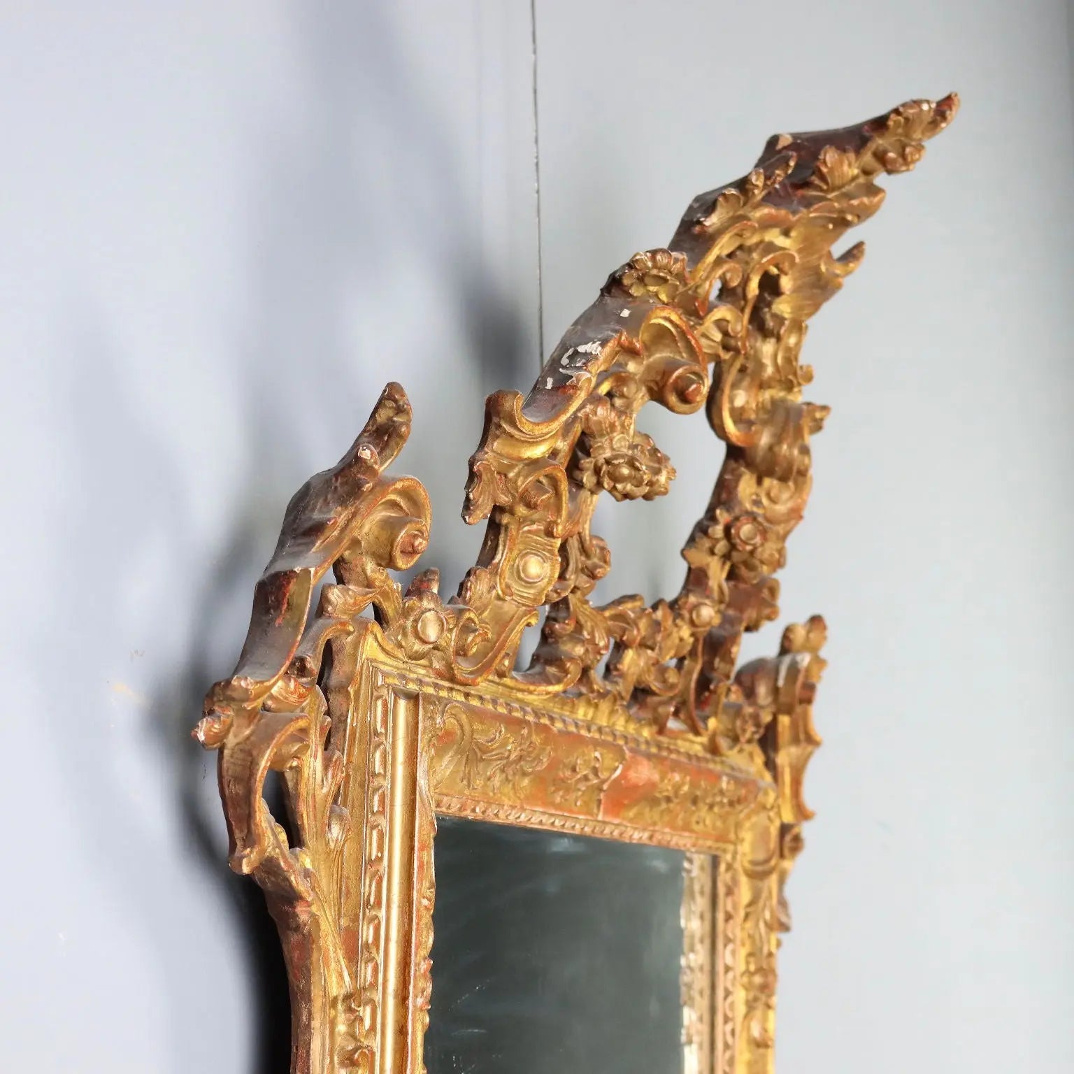 Antique Mirror Carved Gilded Wood Italy Early XX Century