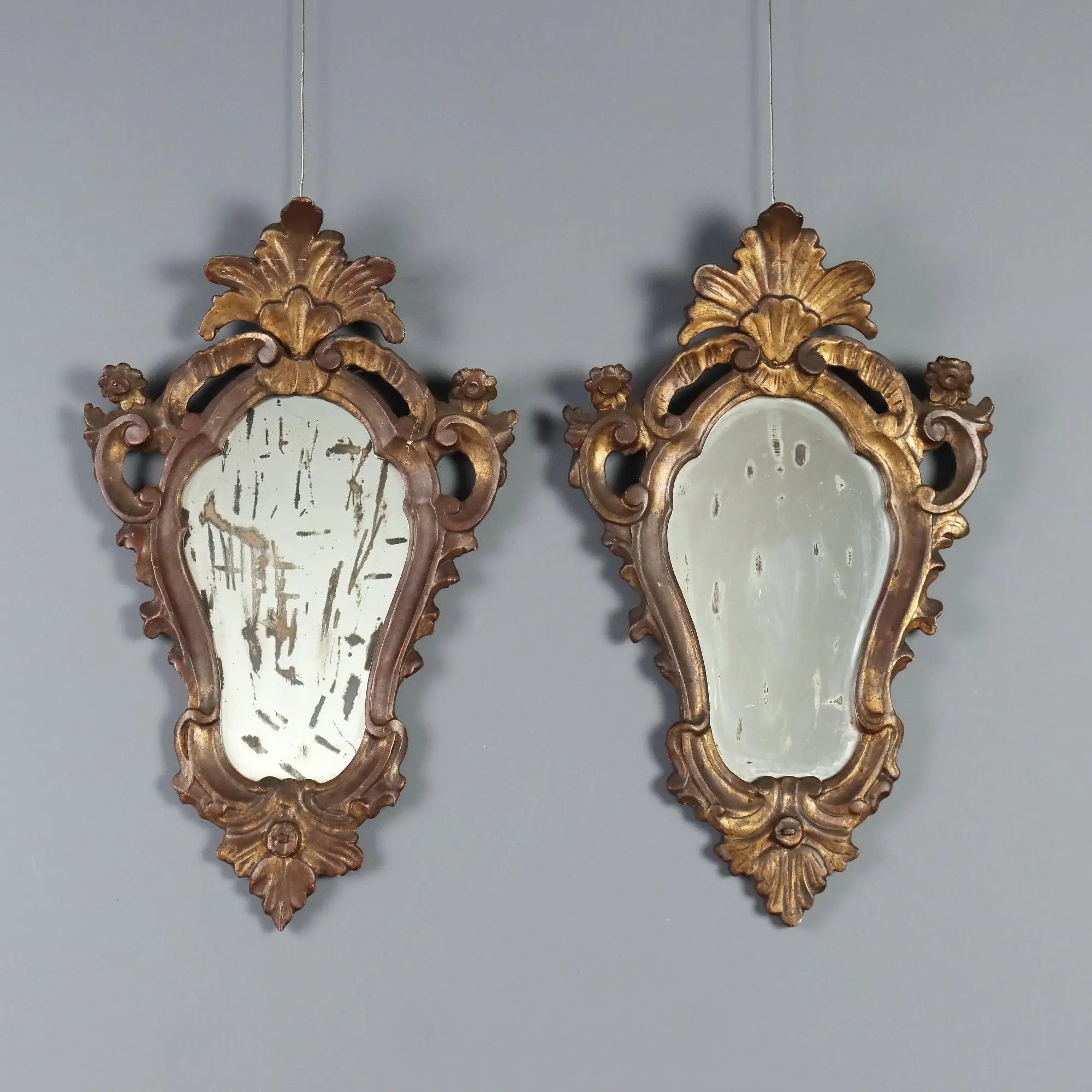 Small Antique Mirrors Gilded Carved Wood Italy XX Century