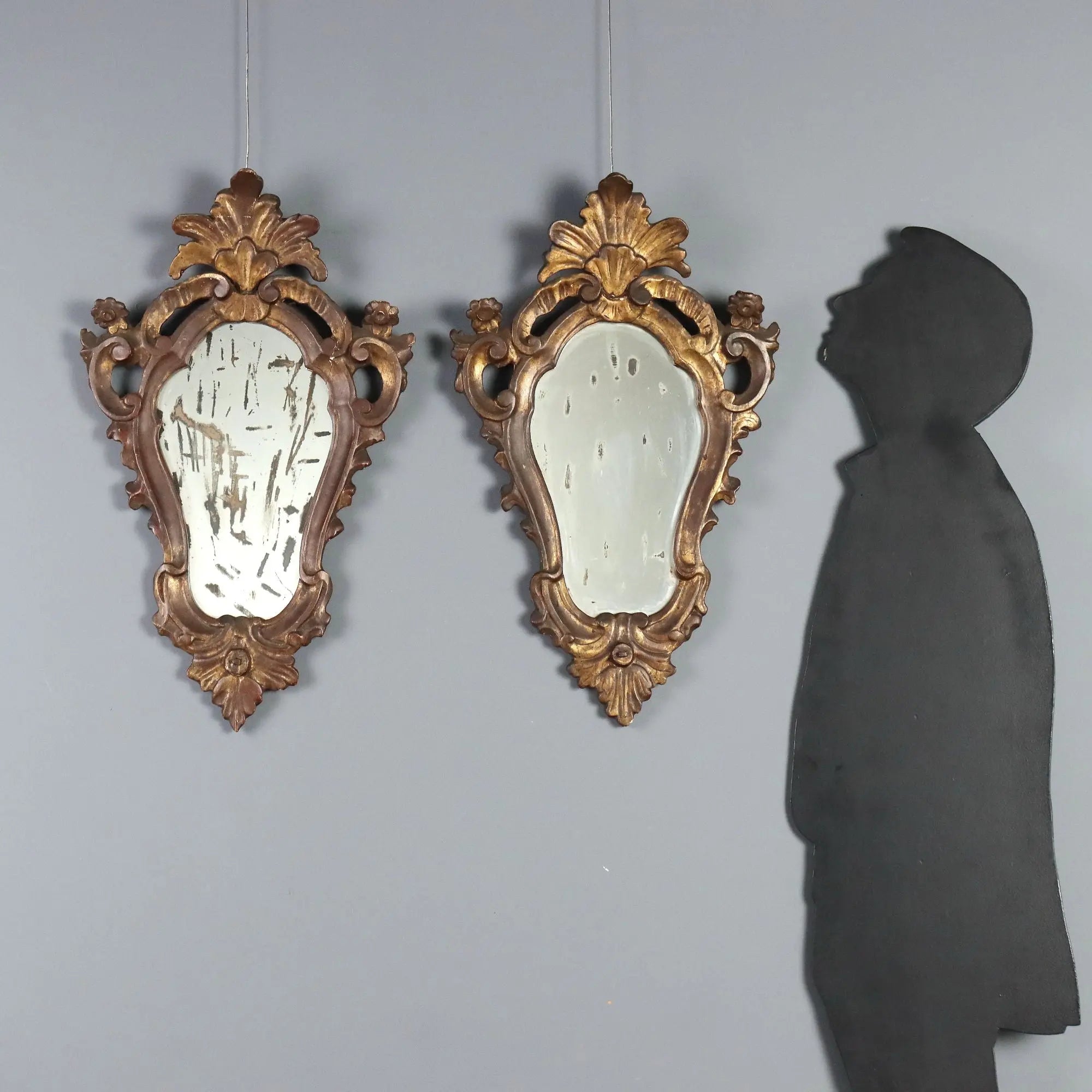 Small Antique Mirrors Gilded Carved Wood Italy XX Century