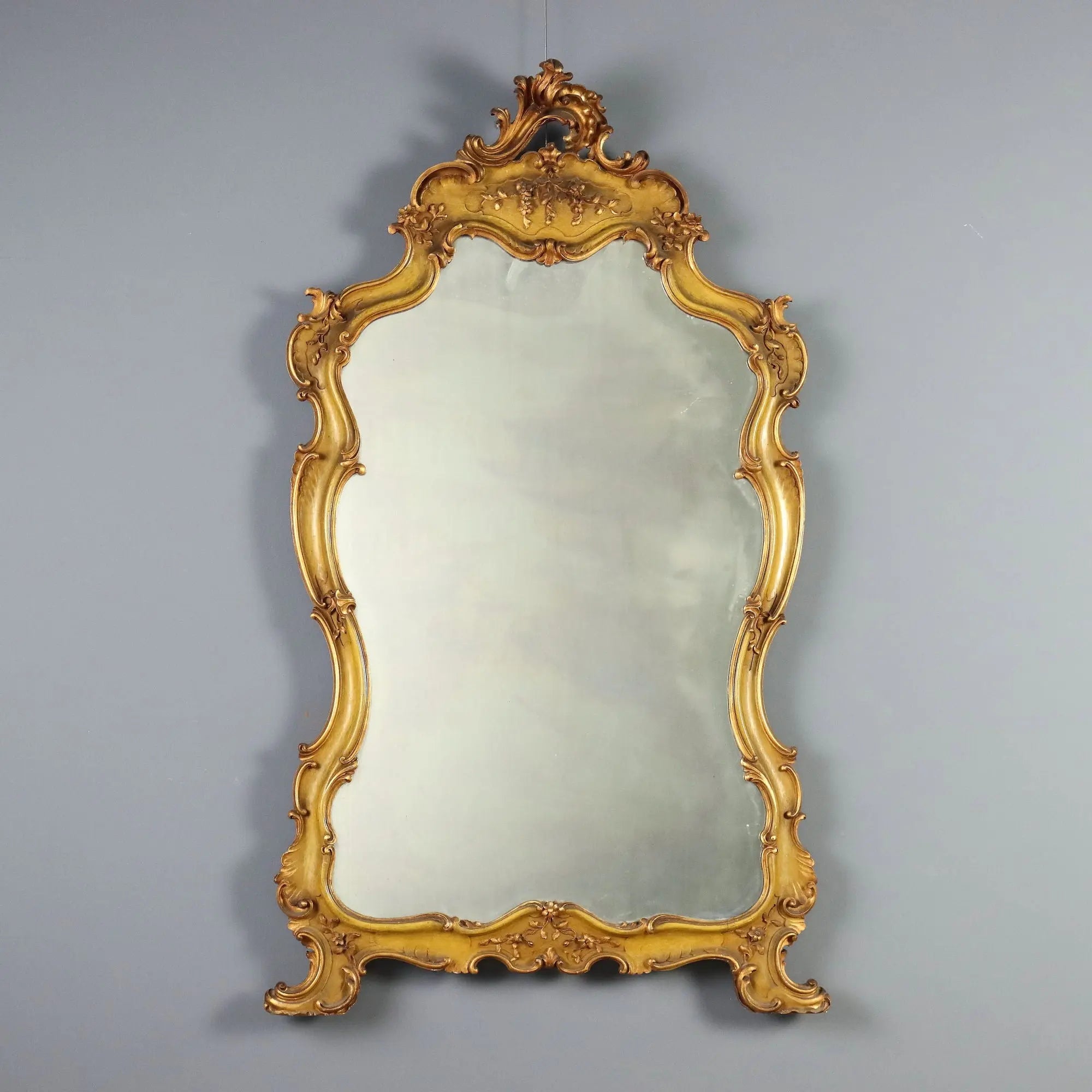 Antique Mirror Baroque Style Gilded Carved Wood Italy XIX Century