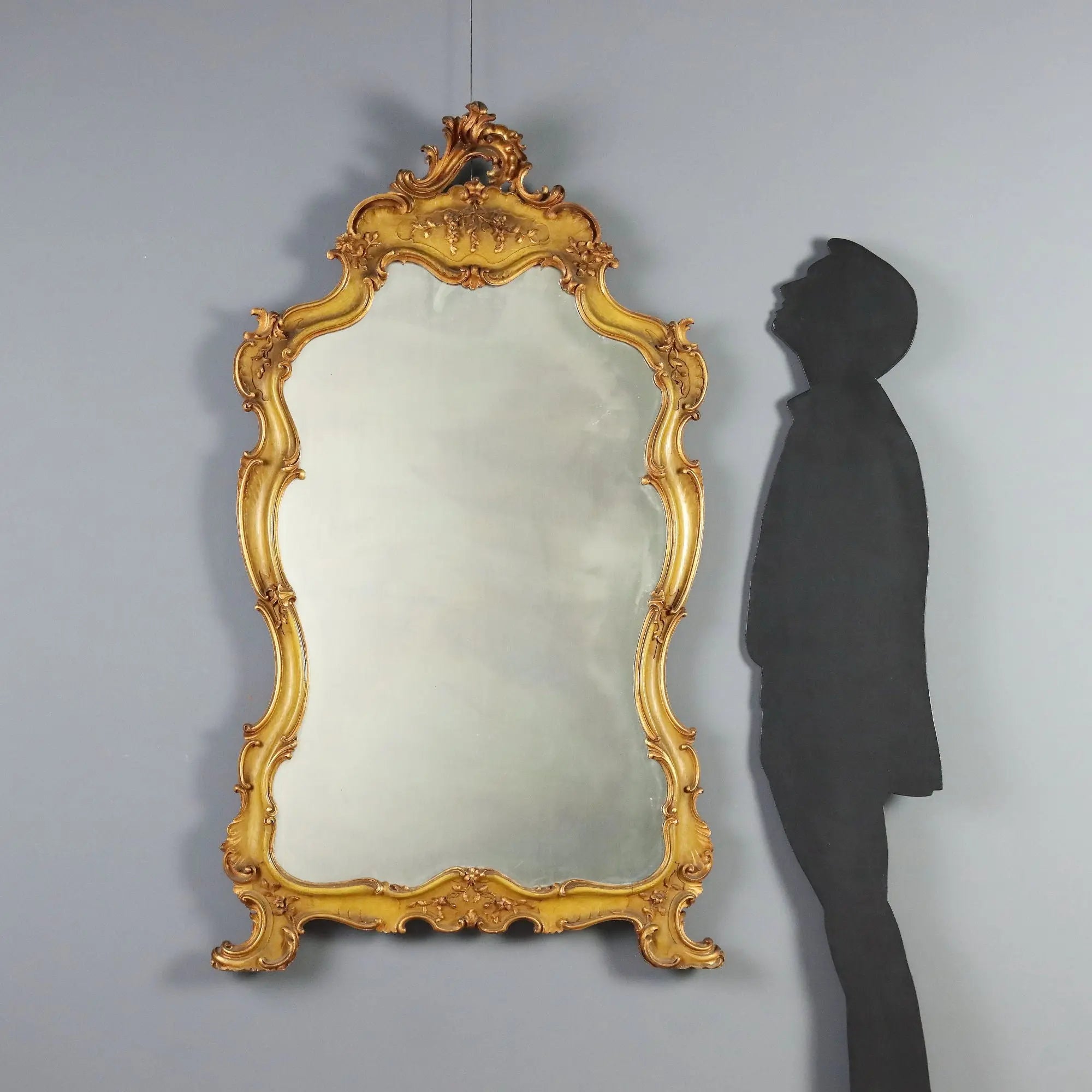 Antique Mirror Baroque Style Gilded Carved Wood Italy XIX Century