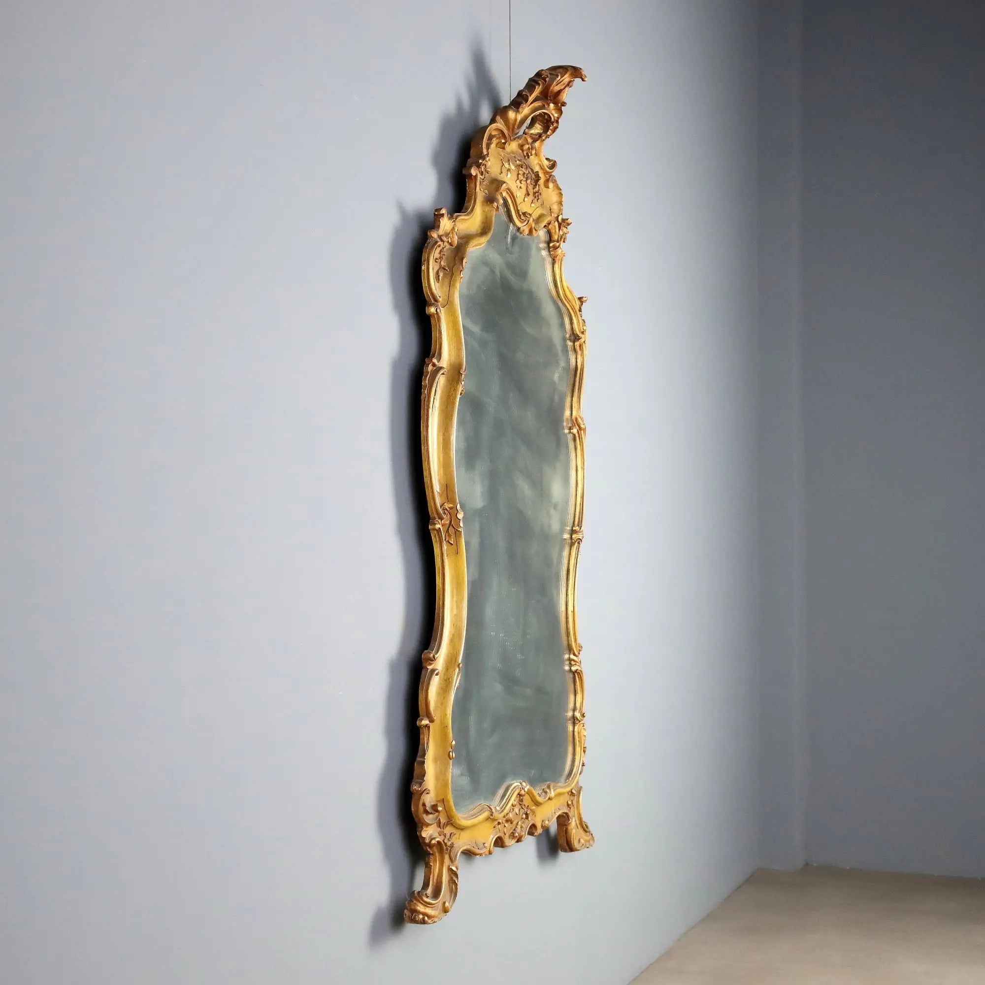 Antique Mirror Baroque Style Gilded Carved Wood Italy XIX Century