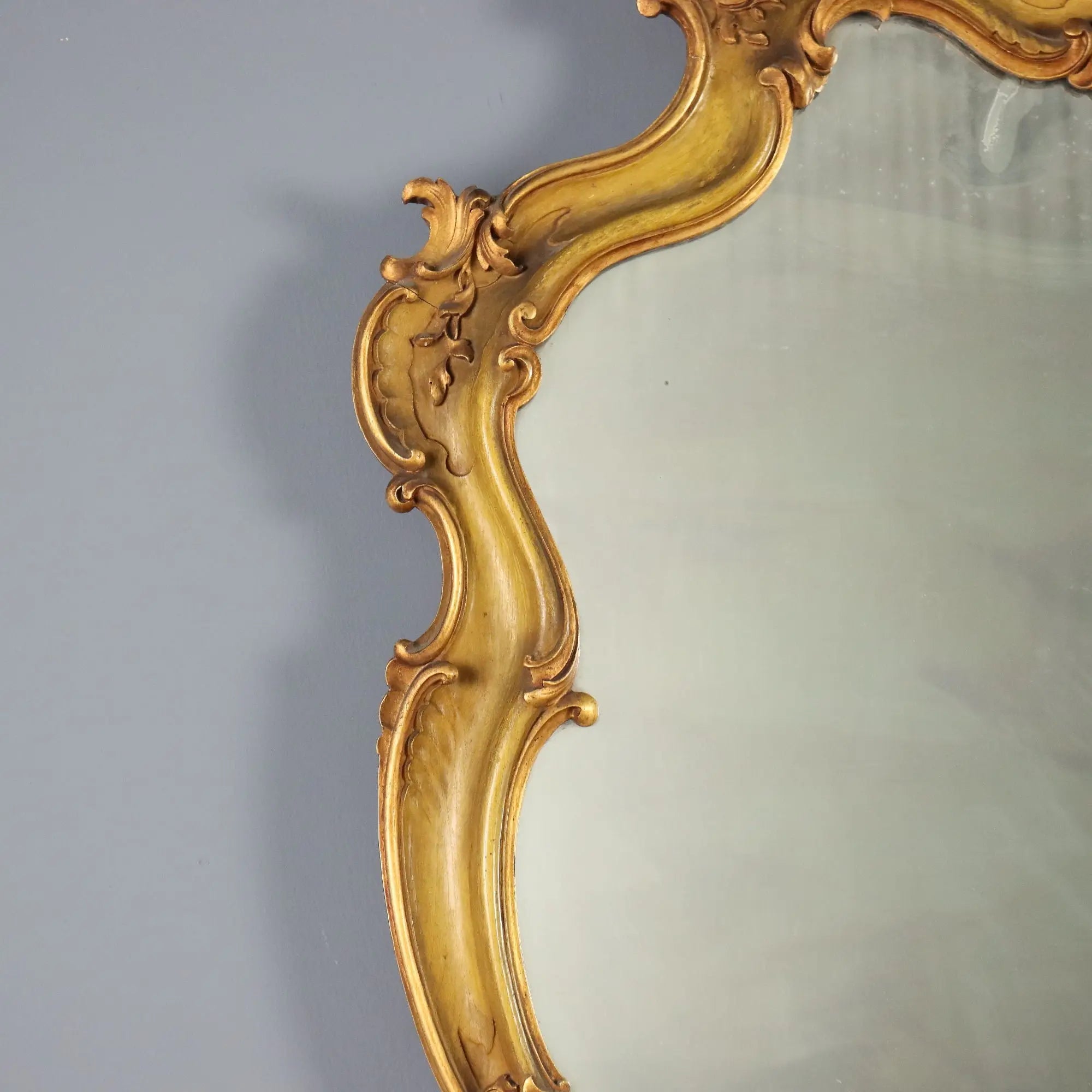 Antique Mirror Baroque Style Gilded Carved Wood Italy XIX Century