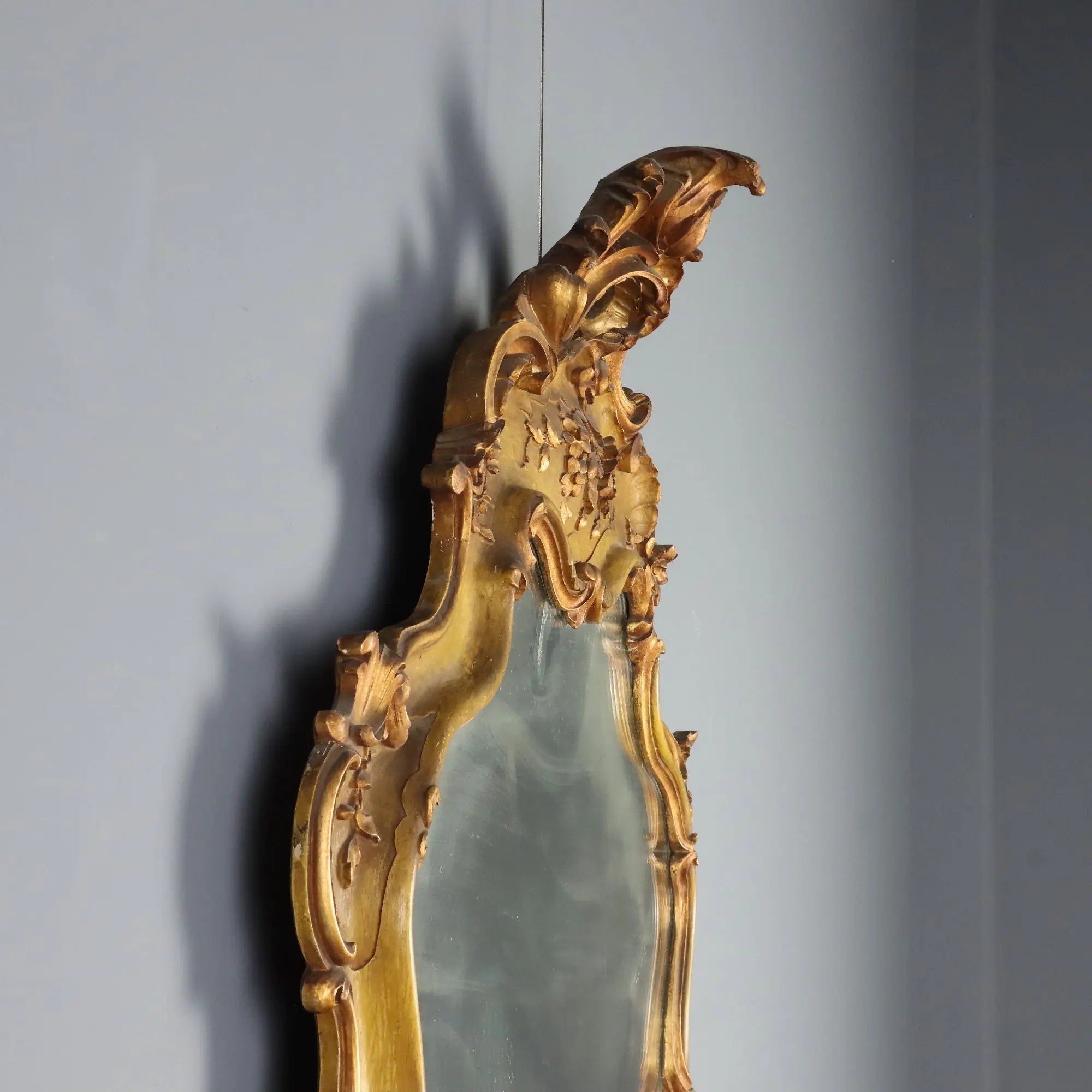Antique Mirror Baroque Style Gilded Carved Wood Italy XIX Century