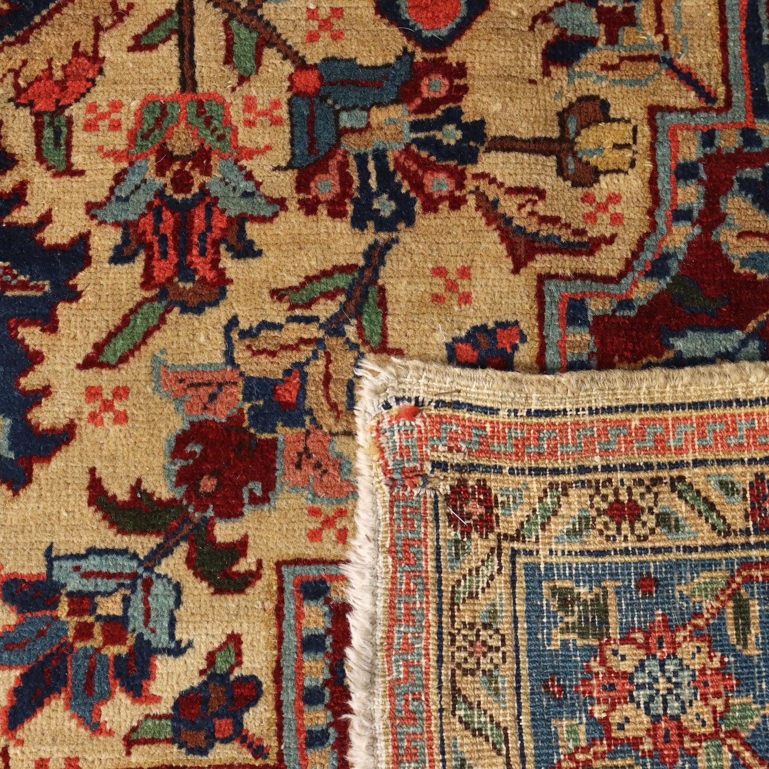 Vintage Heriz Carpet Iran 1940s-50s Furnishing Cotton Wool Big Knot - 115x79 In | Antiques  Carpets