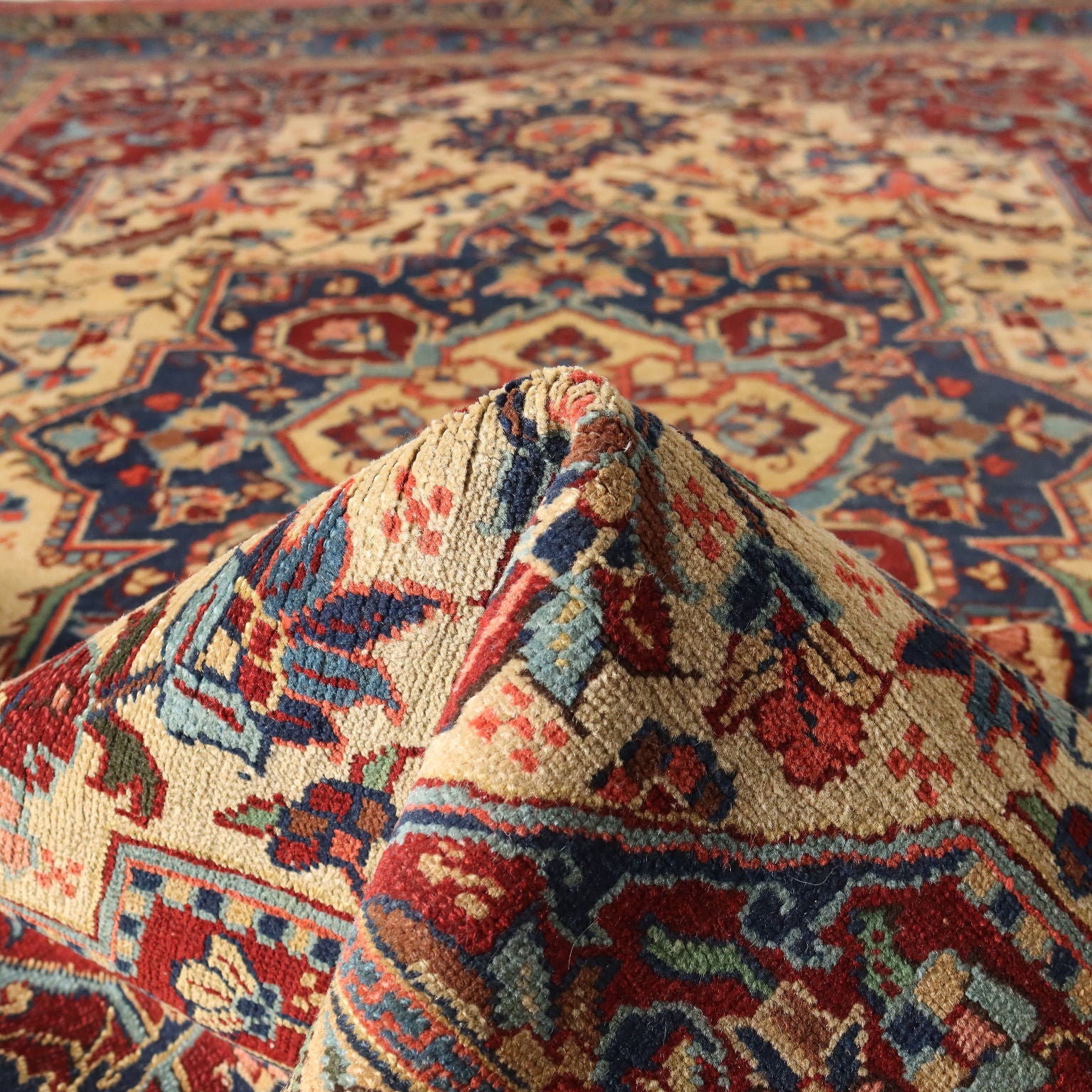 Vintage Heriz Carpet Iran 1940s-50s Furnishing Cotton Wool Big Knot - 115x79 In | Antiques  Carpets