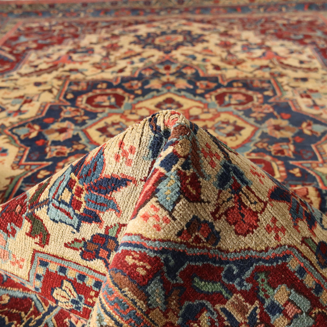 Vintage Heriz Carpet Iran 1940s-50s Furnishing Cotton Wool Big Knot - 115x79 In | Antiques  Carpets