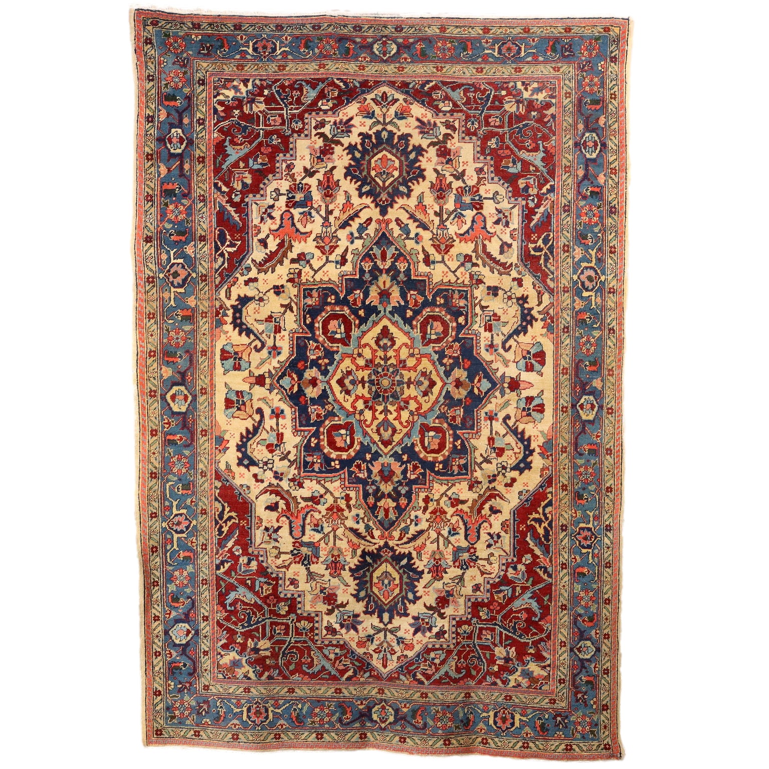 Vintage Heriz Carpet Iran 1940s-50s Furnishing Cotton Wool Big Knot - 115x79 In | Antiques  Carpets