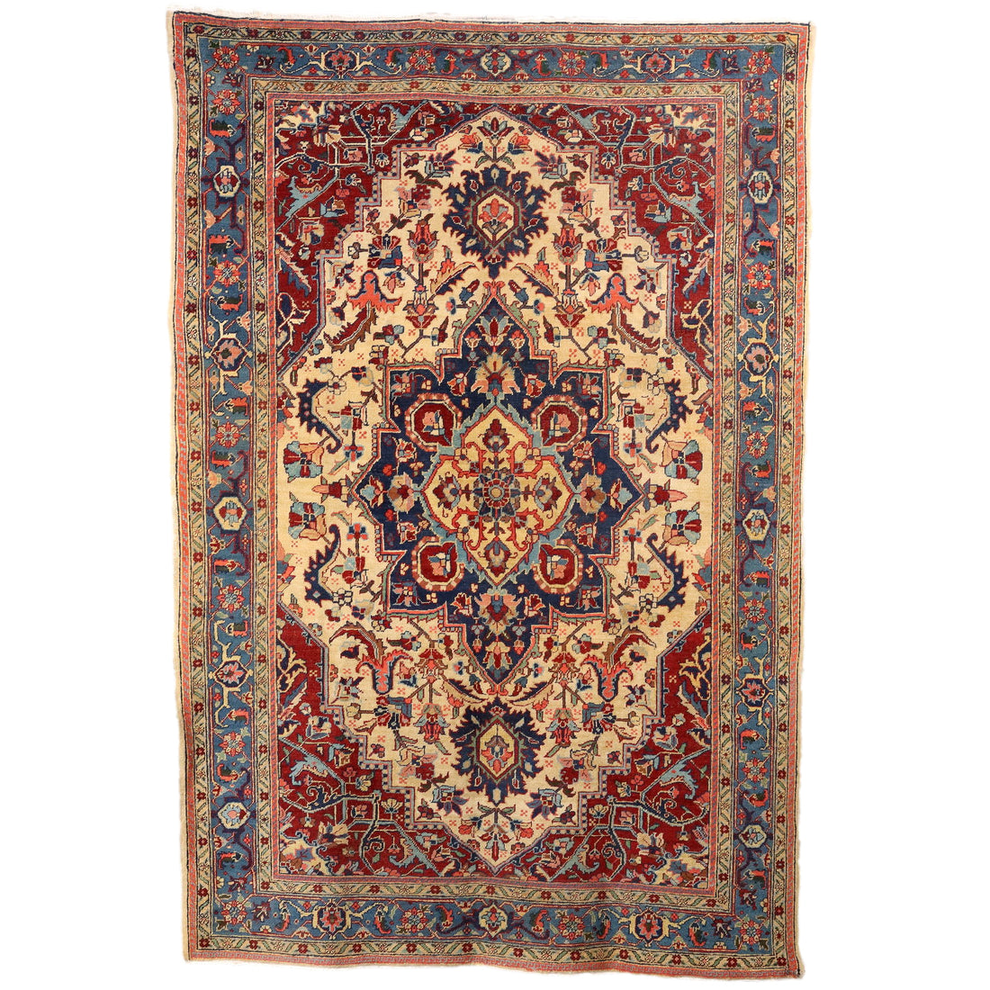 Vintage Heriz Carpet Iran 1940s-50s Furnishing Cotton Wool Big Knot - 115x79 In | Antiques  Carpets