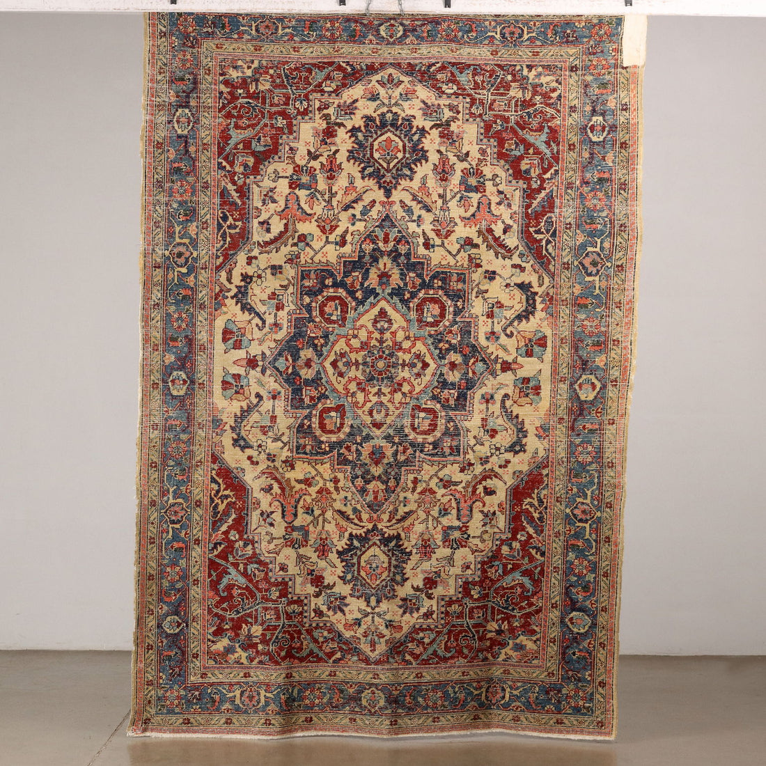 Vintage Heriz Carpet Iran 1940s-50s Furnishing Cotton Wool Big Knot - 115x79 In | Antiques  Carpets