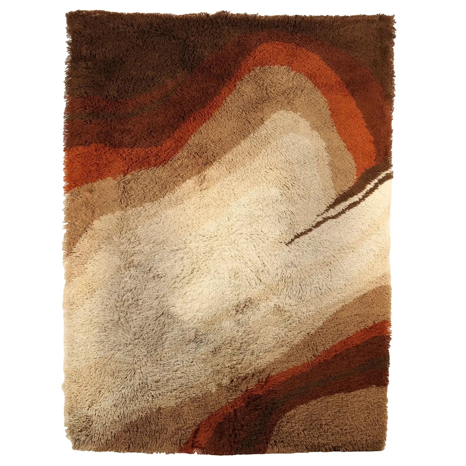 Vintage Shaggy Carpet Wool Big Knot Machine Made - 88 x 67 in | Modernism | Complements