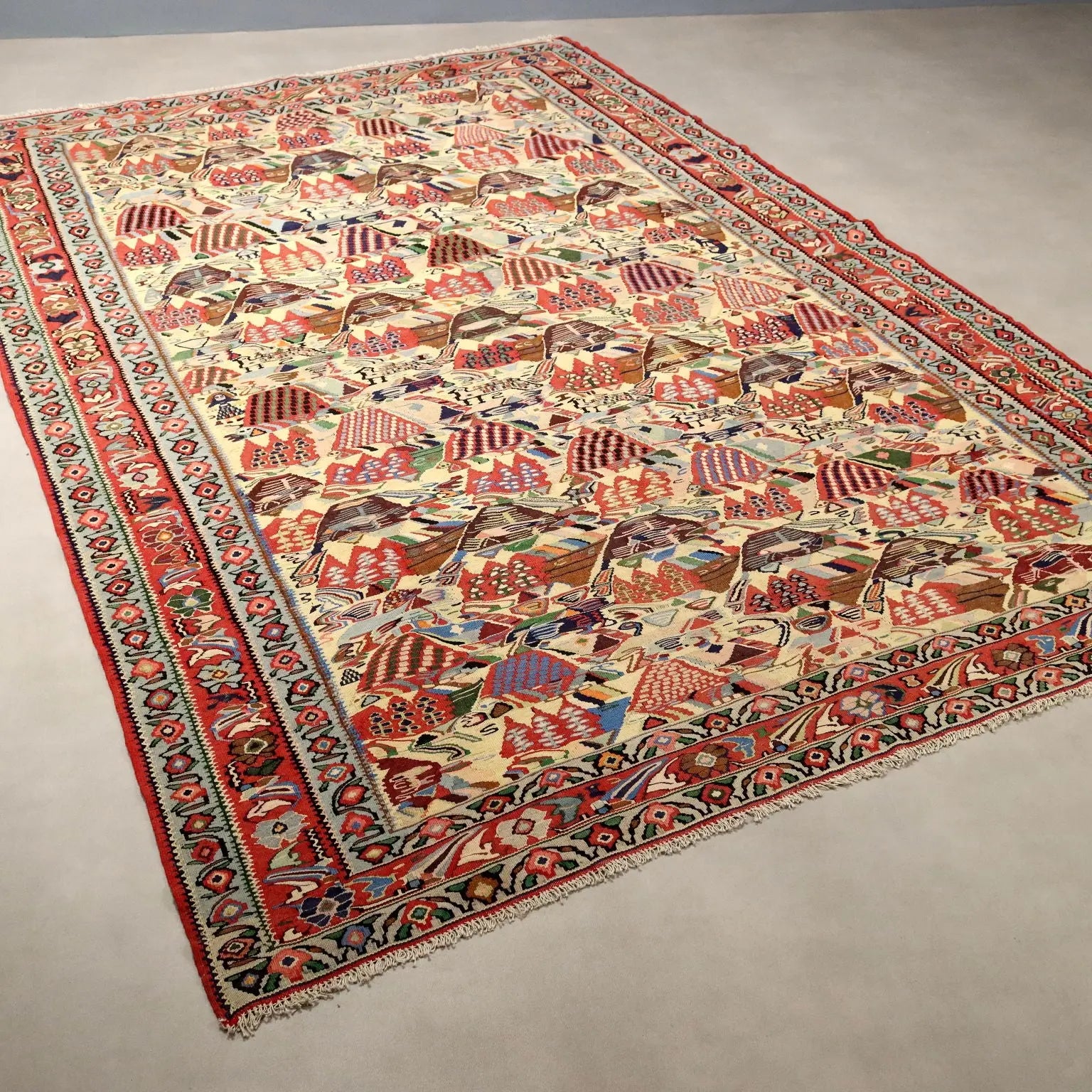 Antique Asian Carpet Cotton Wool Extra Thin Knot 114 x 75 In - 114 x 75 In | Antiques | Carpets