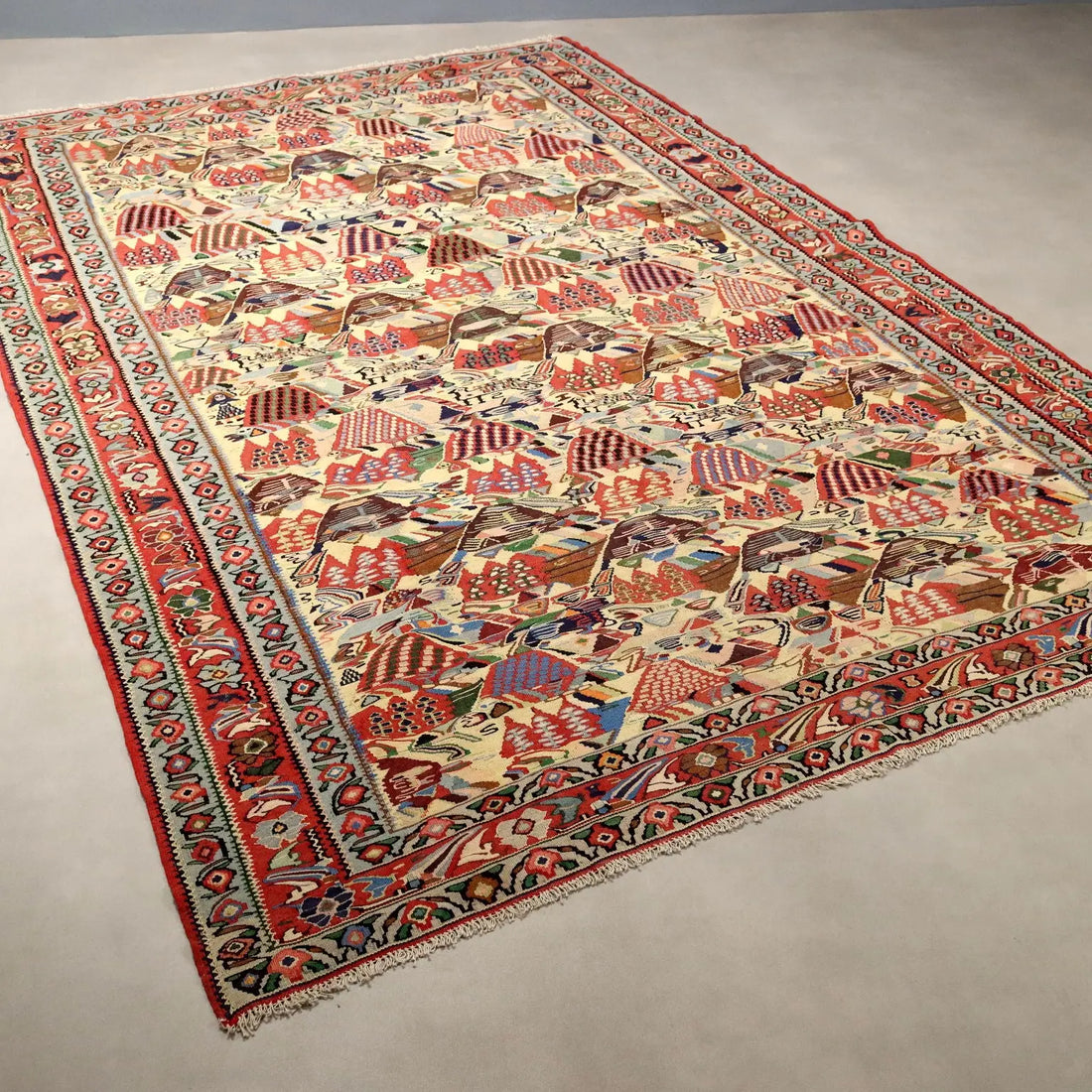 Antique Asian Carpet Cotton Wool Extra Thin Knot 114 x 75 In - 114 x 75 In | Antiques | Carpets