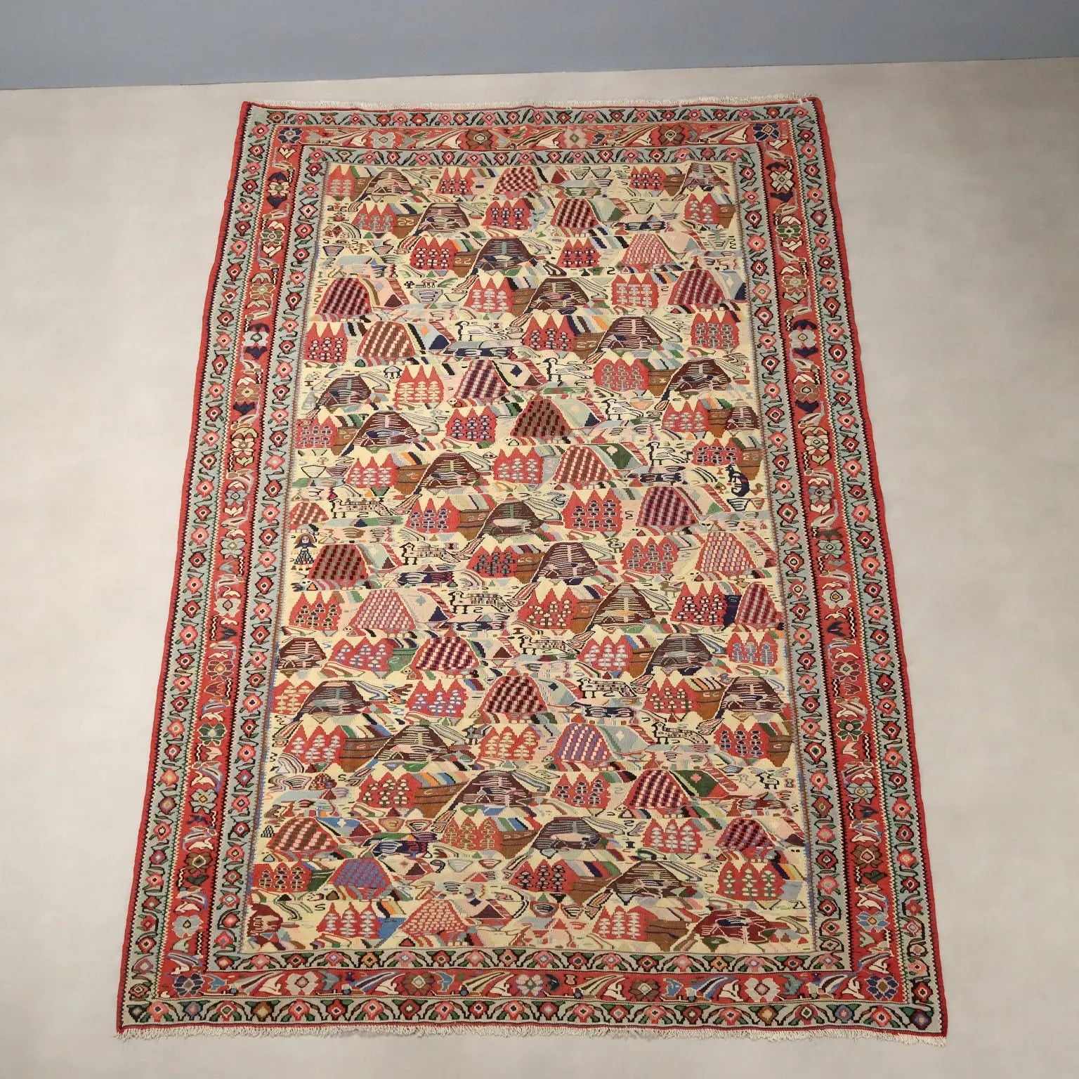 Antique Asian Carpet Cotton Wool Extra Thin Knot 114 x 75 In - 114 x 75 In | Antiques | Carpets