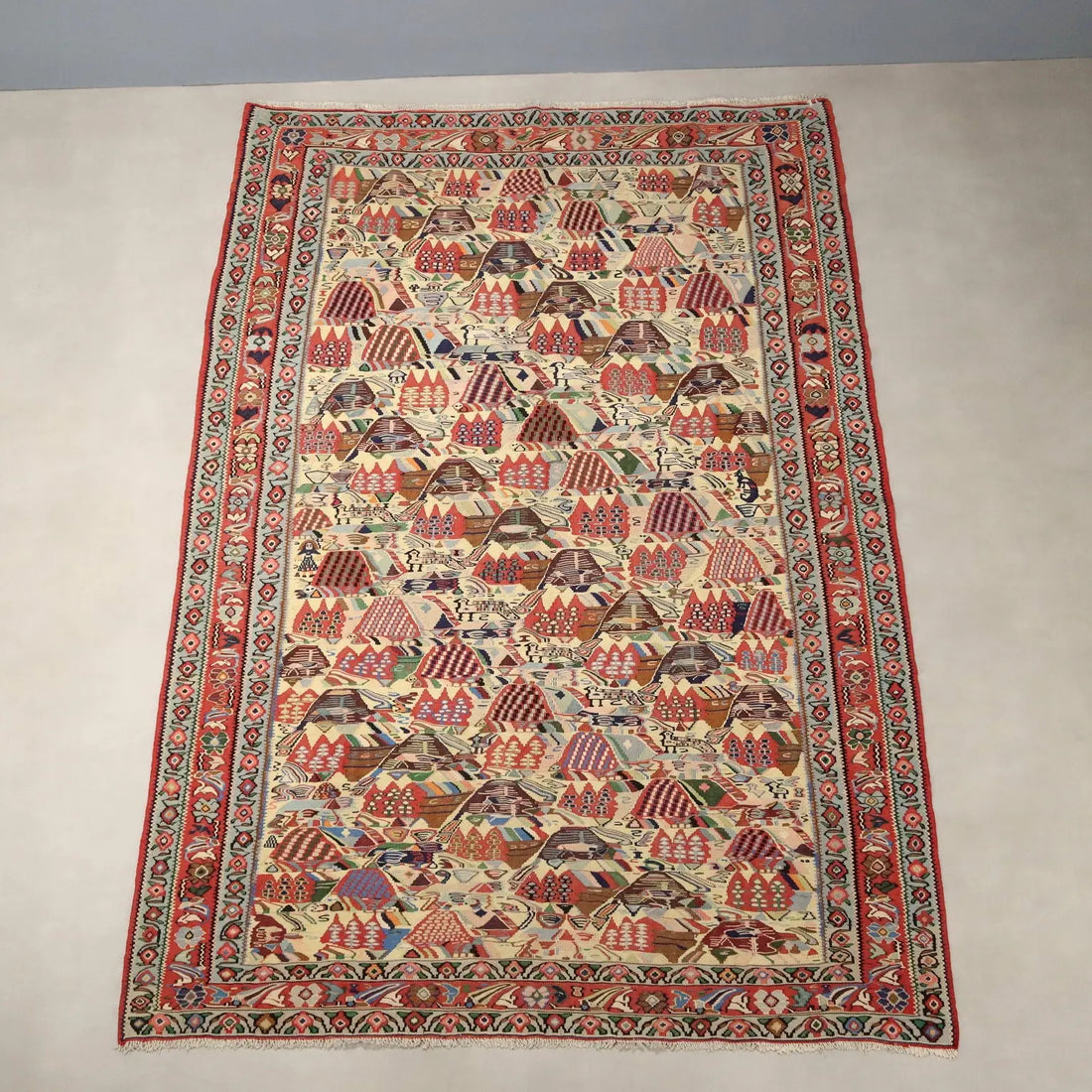 Antique Asian Carpet Cotton Wool Extra Thin Knot 114 x 75 In - 114 x 75 In | Antiques | Carpets