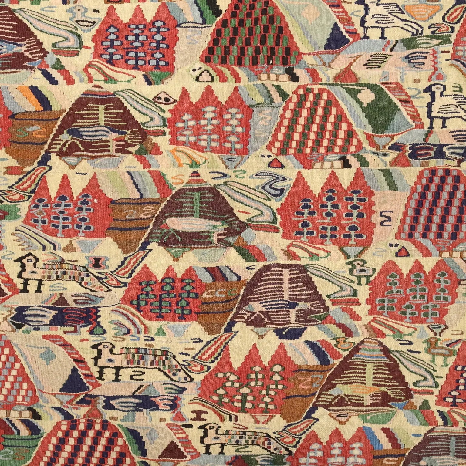 Antique Asian Carpet Cotton Wool Extra Thin Knot 114 x 75 In - 114 x 75 In | Antiques | Carpets