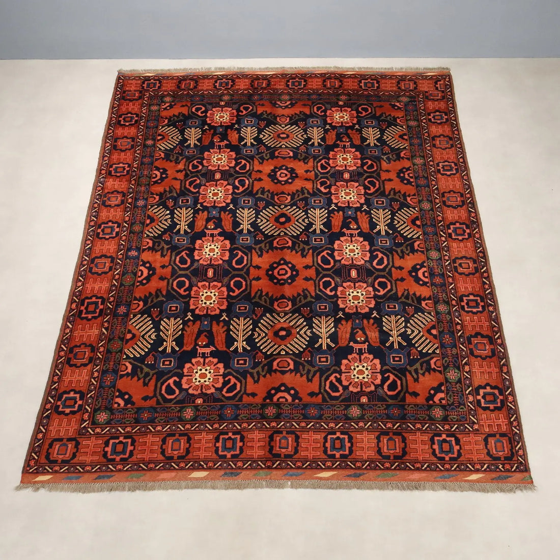 Antique Peshawar Carpet Wool Heavy Knot Handmade 126 x 98 In