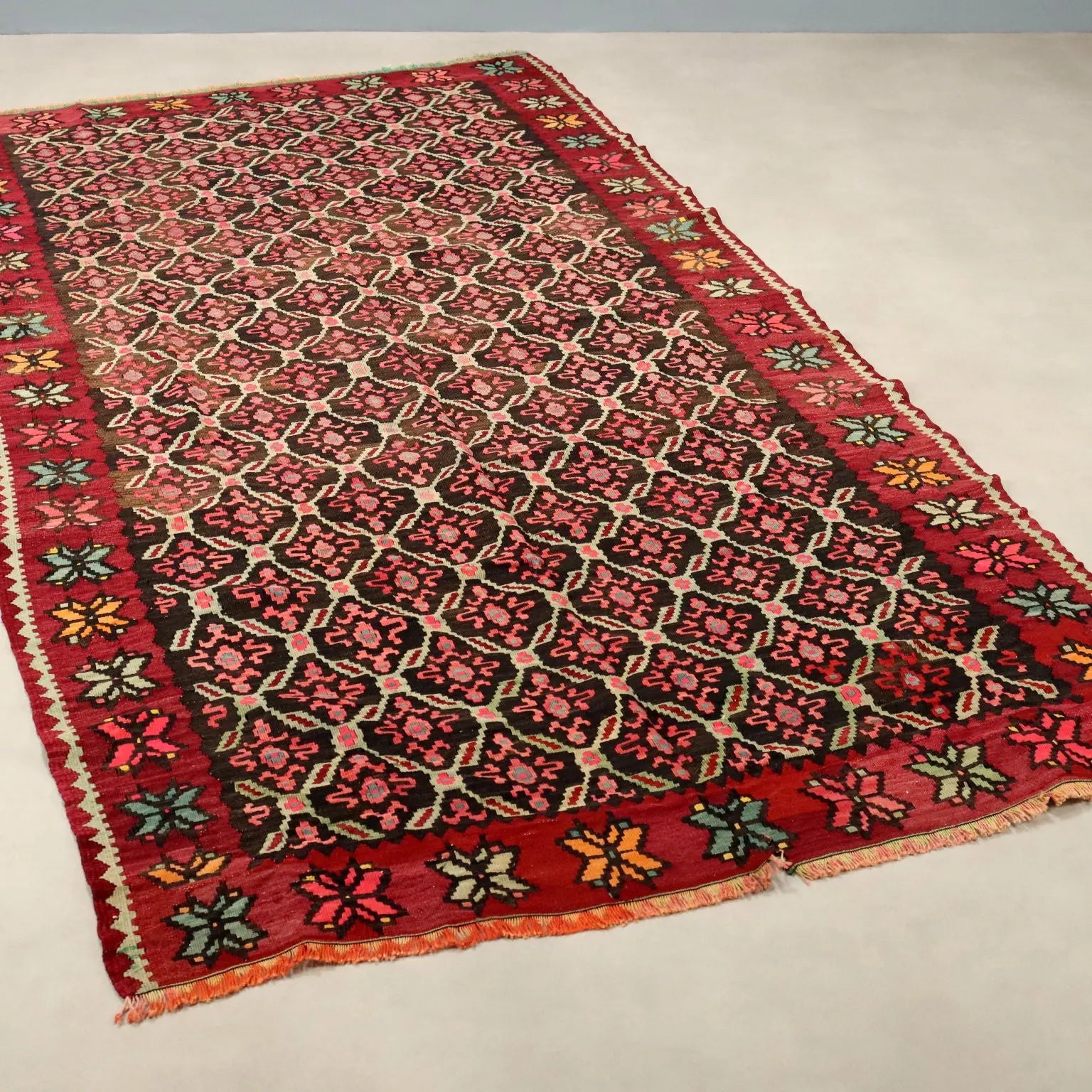 Antique Kilim Carpet Wool Extra-Thin Knot Handmade 116 x 58 In - 116 x 58 In | Antiques | Carpets