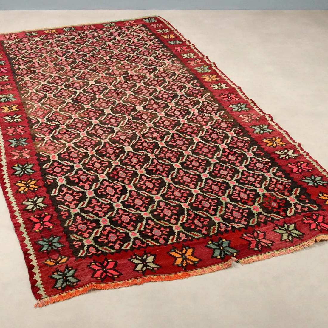 Antique Kilim Carpet Wool Extra-Thin Knot Handmade 116 x 58 In - 116 x 58 In | Antiques | Carpets