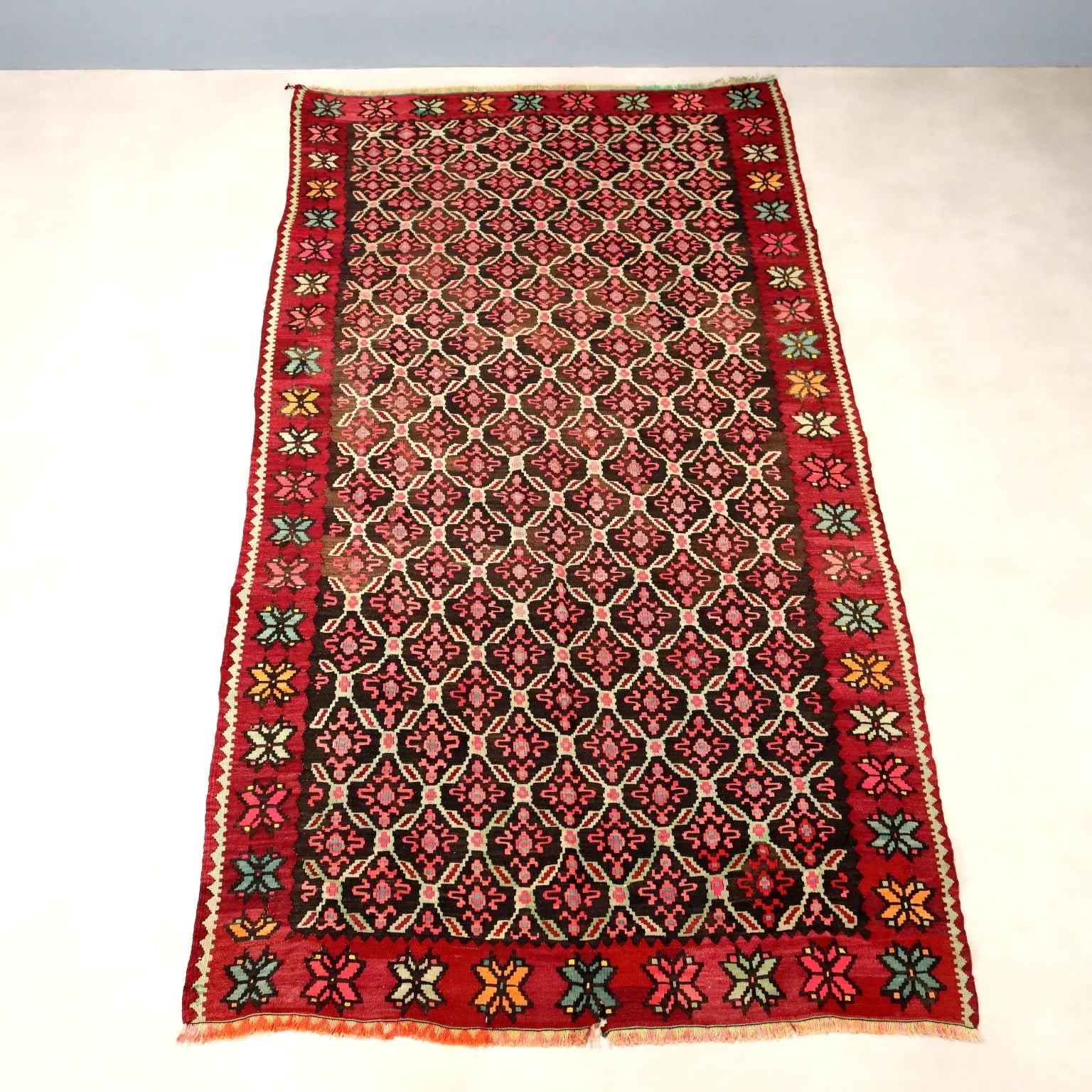Antique Kilim Carpet Wool Extra-Thin Knot Handmade 116 x 58 In - 116 x 58 In | Antiques | Carpets