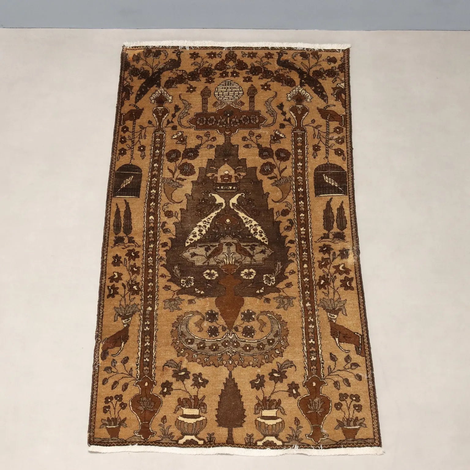 Antique Carpet Cotton Wool Heavy Knot Handmade 64 x 36 In - 64 x 36 In | Antiques | Carpets