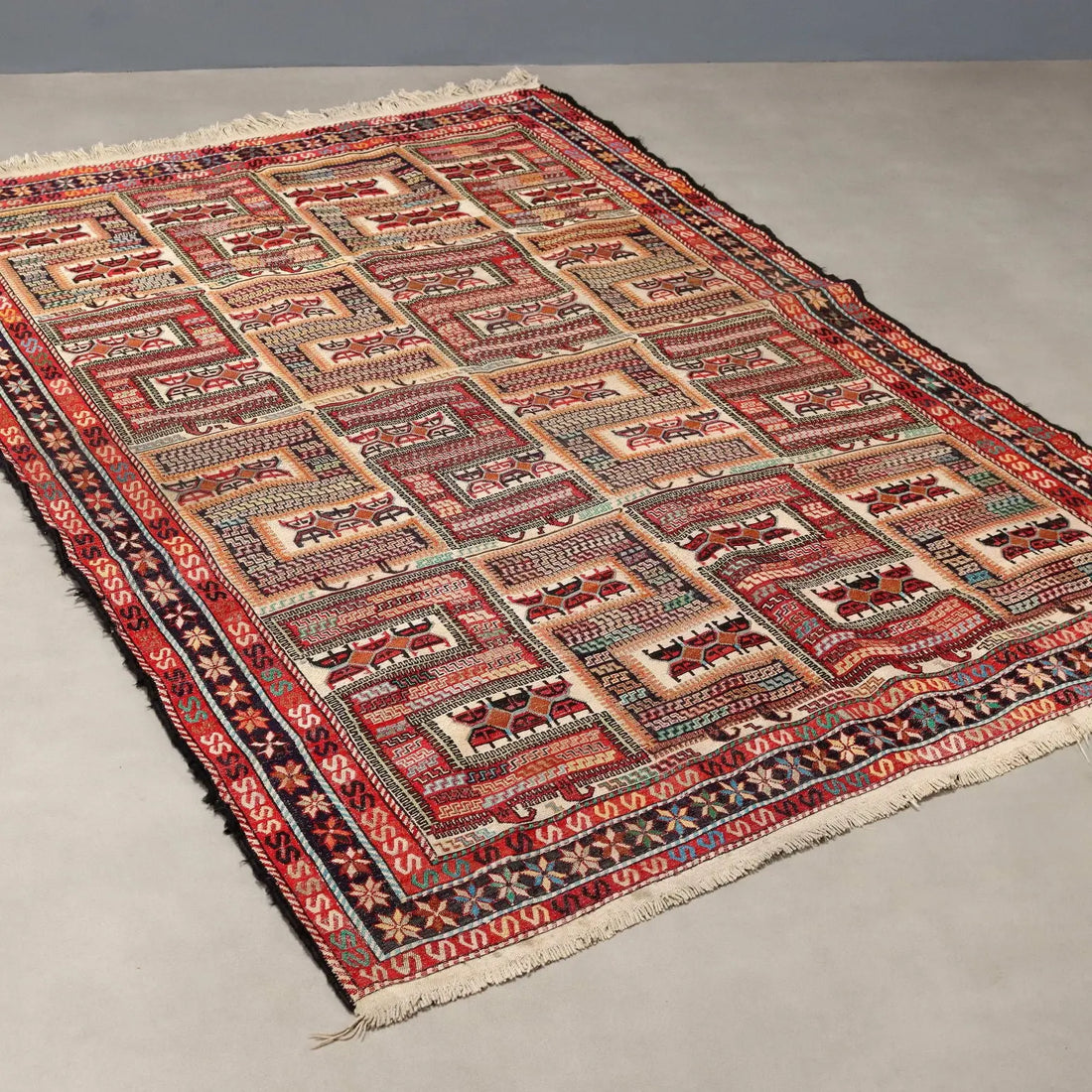 Antique Asian Carpet Cotton Extra-Thin Knot Handmade 75 x 51 In - 75 x 51 In | Antiques | Carpets