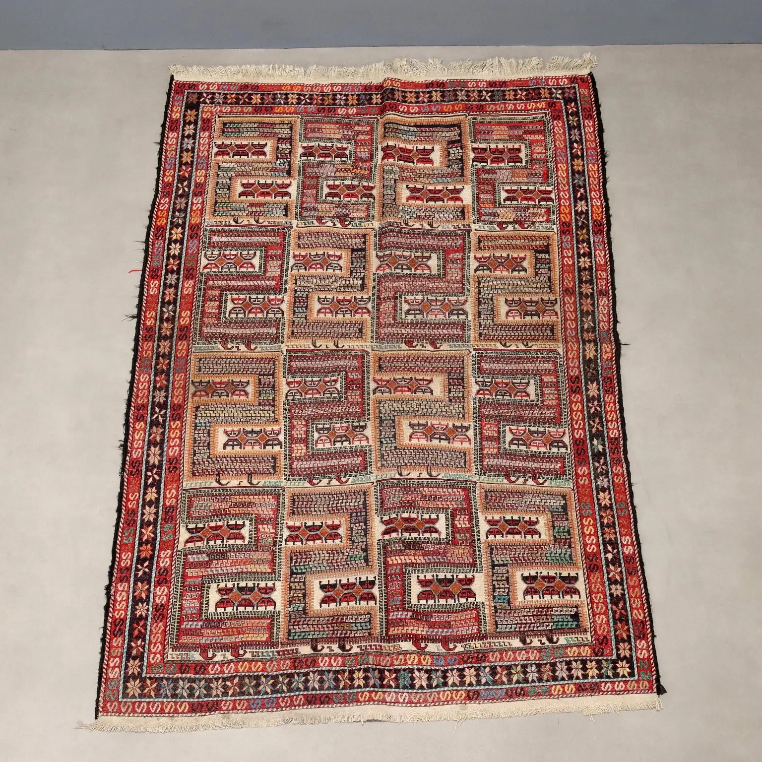 Antique Asian Carpet Cotton Extra-Thin Knot Handmade 75 x 51 In - 75 x 51 In | Antiques | Carpets