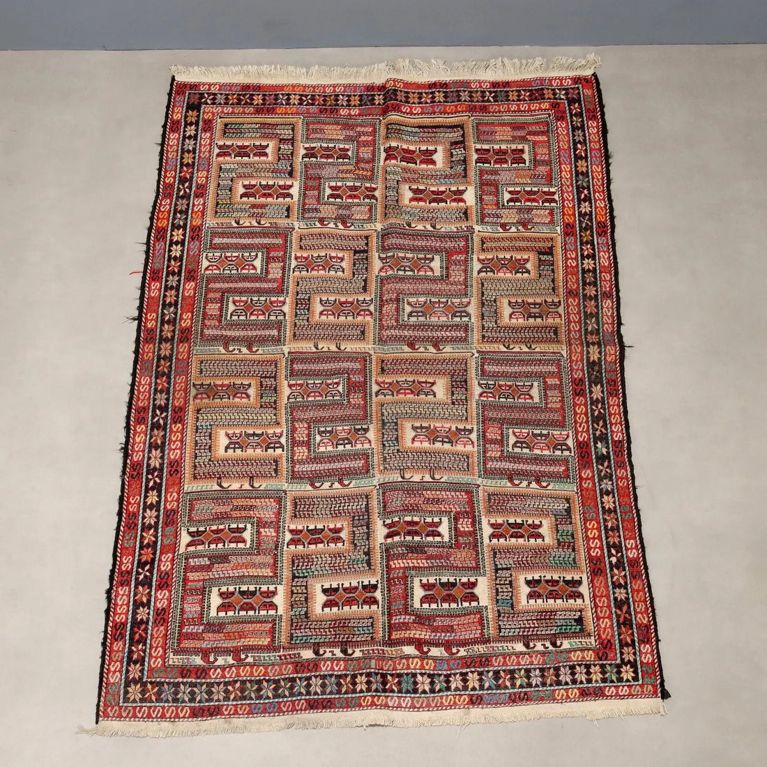 Antique Asian Carpet Cotton Extra-Thin Knot Handmade 75 x 51 In - 75 x 51 In | Antiques | Carpets