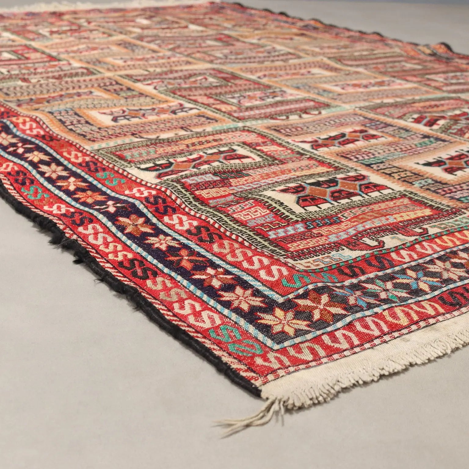 Antique Asian Carpet Cotton Extra-Thin Knot Handmade 75 x 51 In - 75 x 51 In | Antiques | Carpets