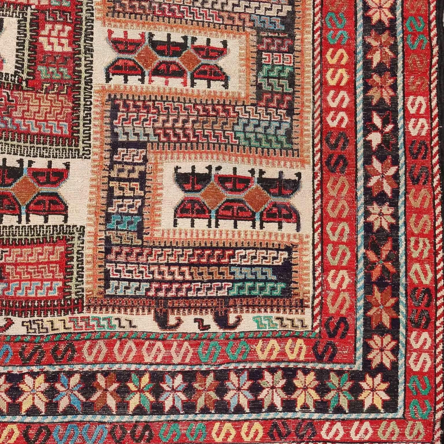 Antique Asian Carpet Cotton Extra-Thin Knot Handmade 75 x 51 In - 75 x 51 In | Antiques | Carpets