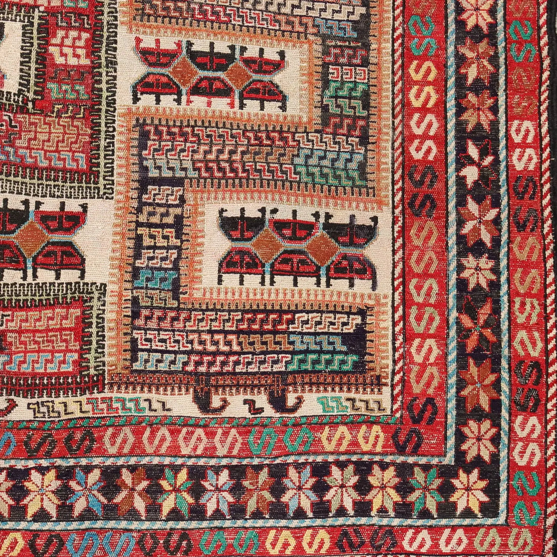 Antique Asian Carpet Cotton Extra-Thin Knot Handmade 75 x 51 In - 75 x 51 In | Antiques | Carpets