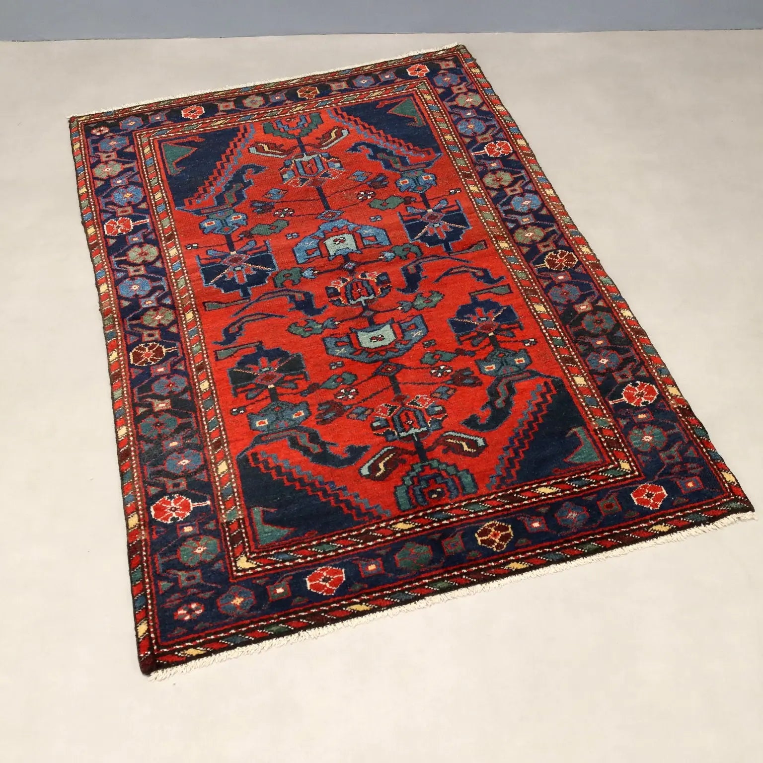Antique Asian Carpet Wool Thin Knot Handmade 57 x 40 In - 57 x 40 In | Antiques | Carpets