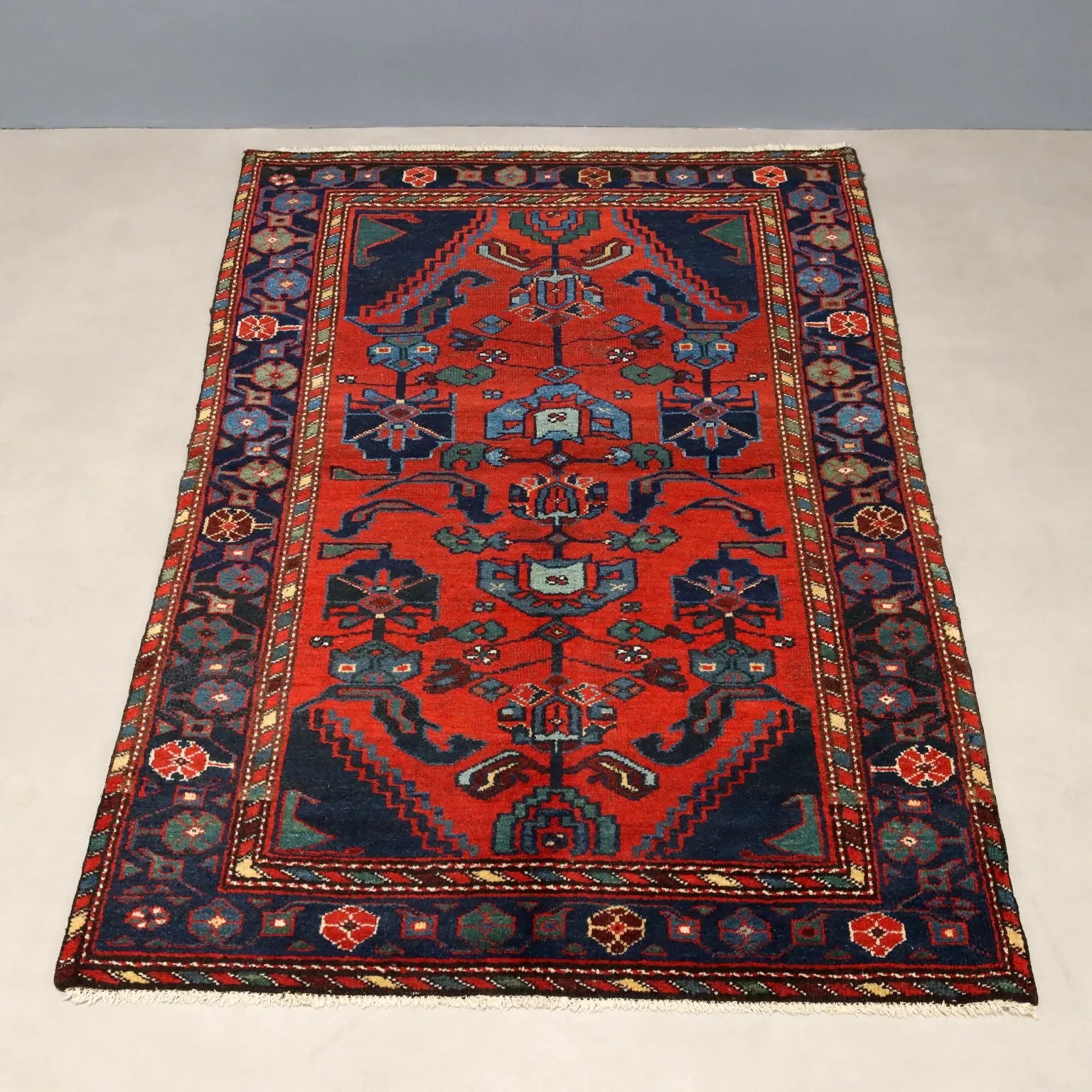 Antique Asian Carpet Wool Thin Knot Handmade 57 x 40 In - 57 x 40 In | Antiques | Carpets